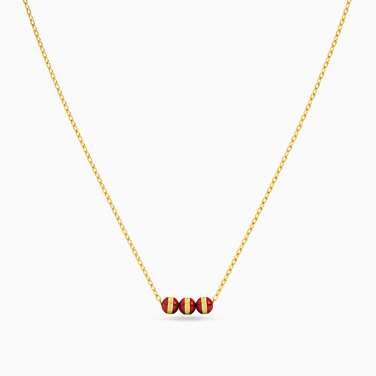 Red Stone Chain Necklace in 18K Gold - 3 Red Stone Chain Necklace in 18K Gold - 3