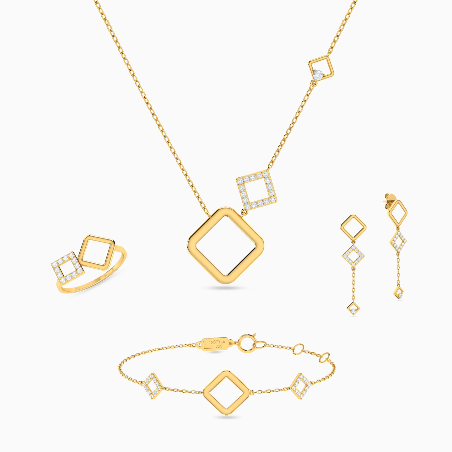 Cubic Zirconia Full Set in 18K Gold (4 Pieces) Cubic Zirconia Full Set in 18K Gold (4 Pieces)