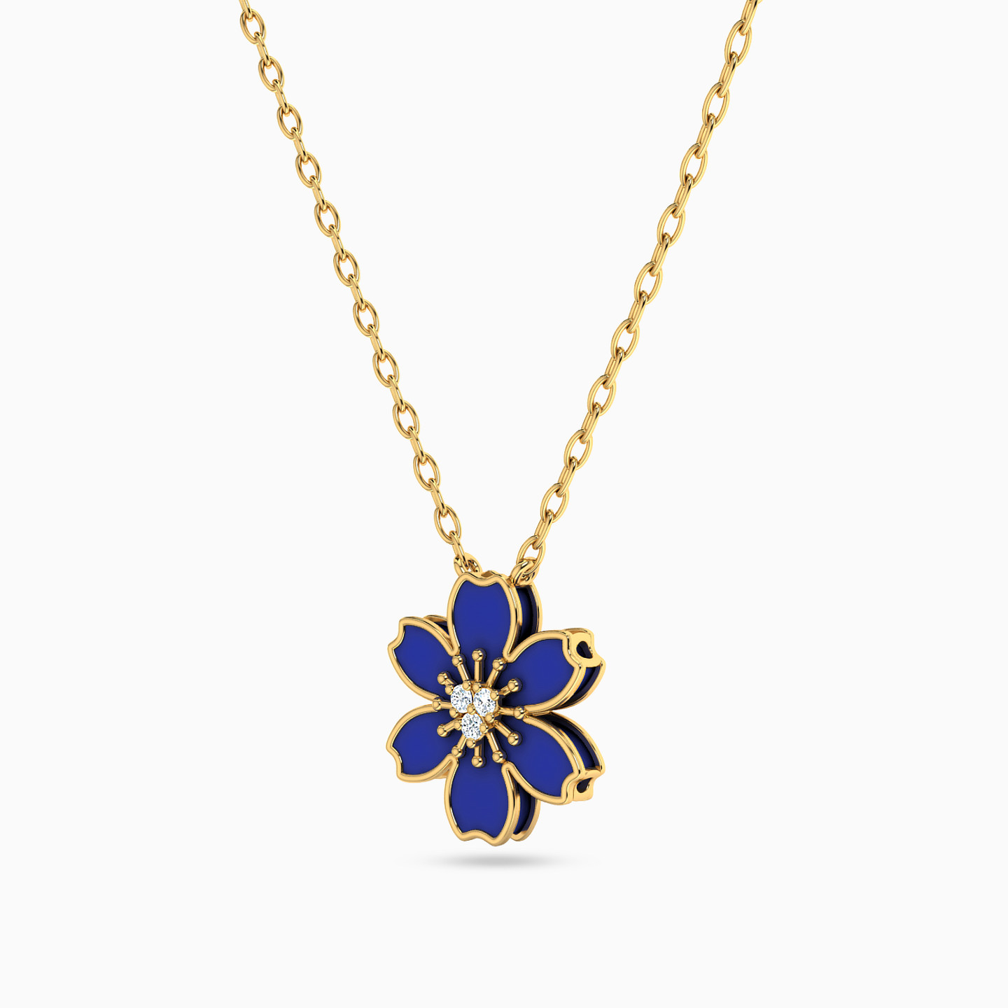 Flower Blue Stone Necklace in 18K Gold - 2 Flower Blue Stone Necklace in 18K Gold - 2