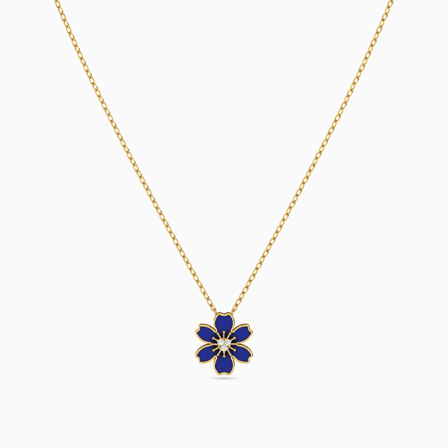 Flower Blue Stone Necklace in 18K Gold - 3 Flower Blue Stone Necklace in 18K Gold - 3