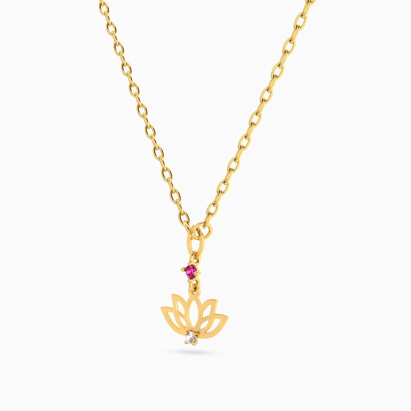 Flower Red Stone Necklace in 18K Gold - 2 Flower Red Stone Necklace in 18K Gold - 2