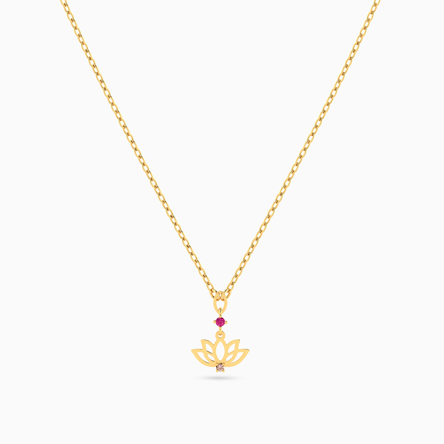 Flower Red Stone Necklace in 18K Gold - 3 Flower Red Stone Necklace in 18K Gold - 3