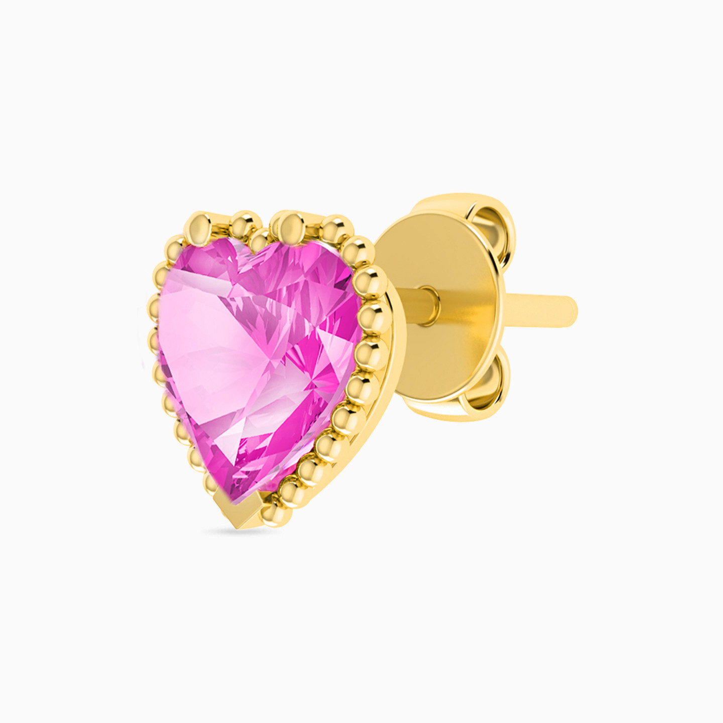 Heart Rose Stone Stud Earrings in 18K Gold - 3 Heart Rose Stone Stud Earrings in 18K Gold - 3
