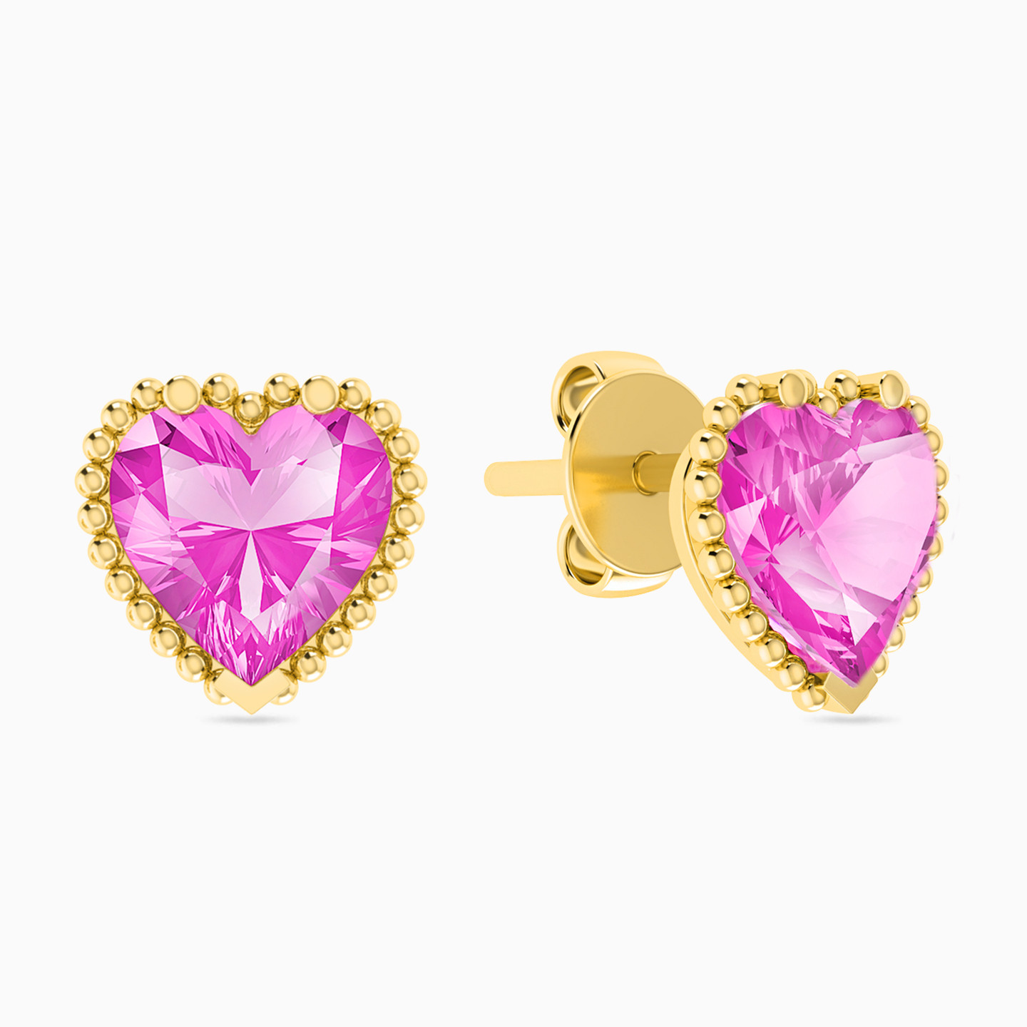 Heart Rose Stone Stud Earrings in 18K Gold - 2 Heart Rose Stone Stud Earrings in 18K Gold - 2