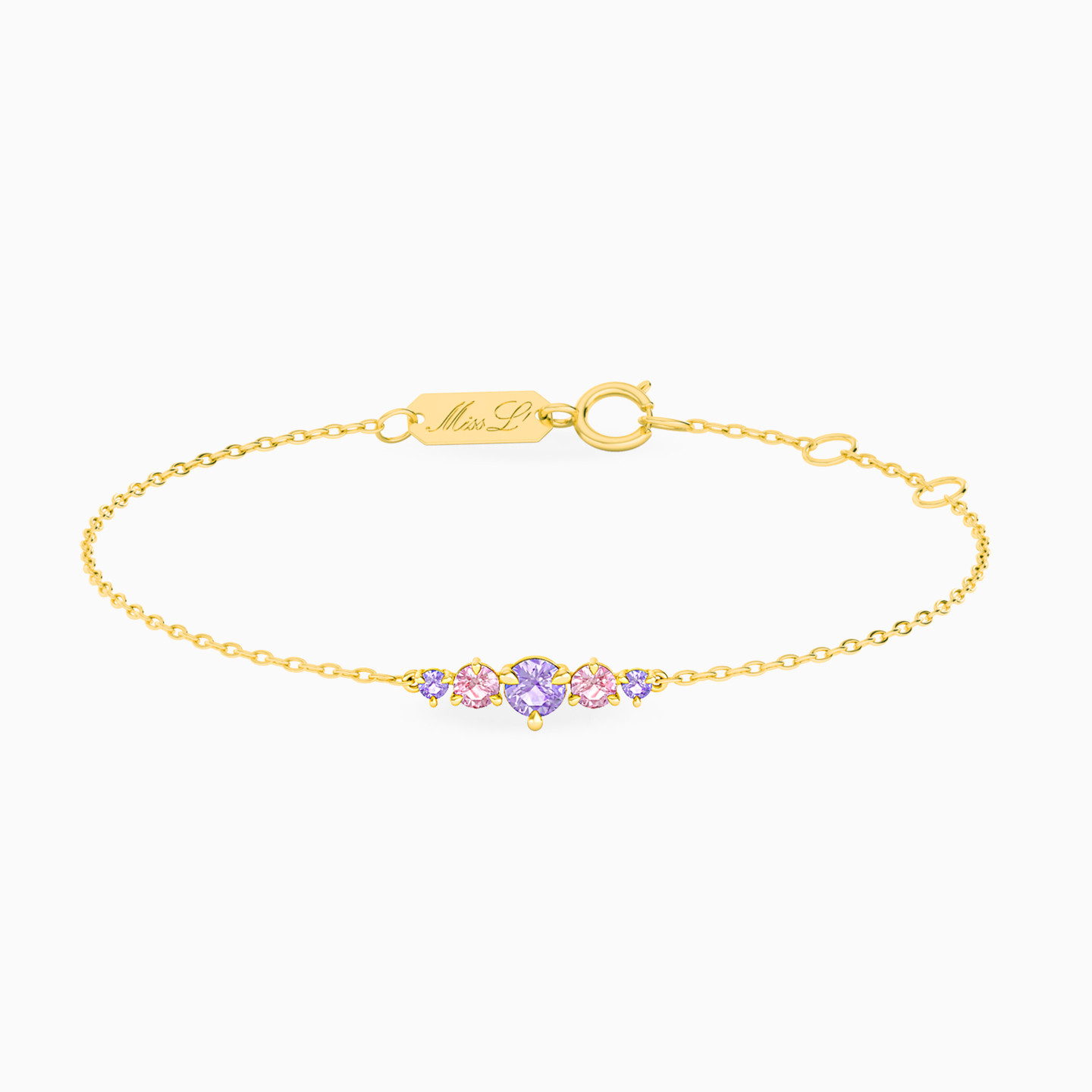 18K Gold Colored Stones Chain Bracelet