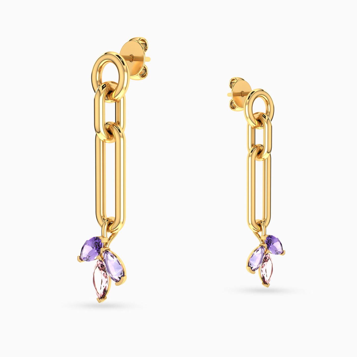 Oval Purple Stone Drop Earrings in 18K Gold - 3 Oval Purple Stone Drop Earrings in 18K Gold - 3