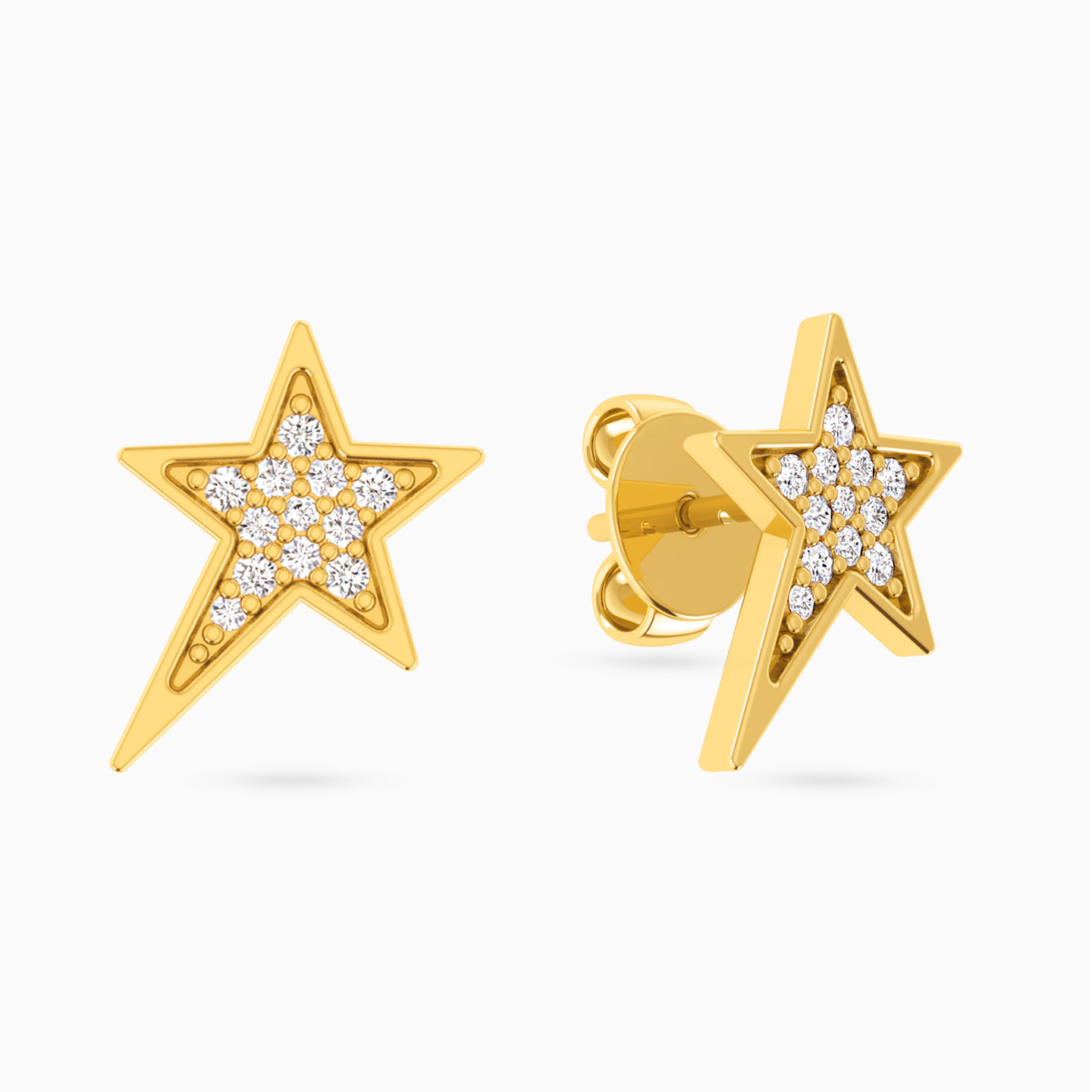 18K Gold Diamond Stud Earrings - 2