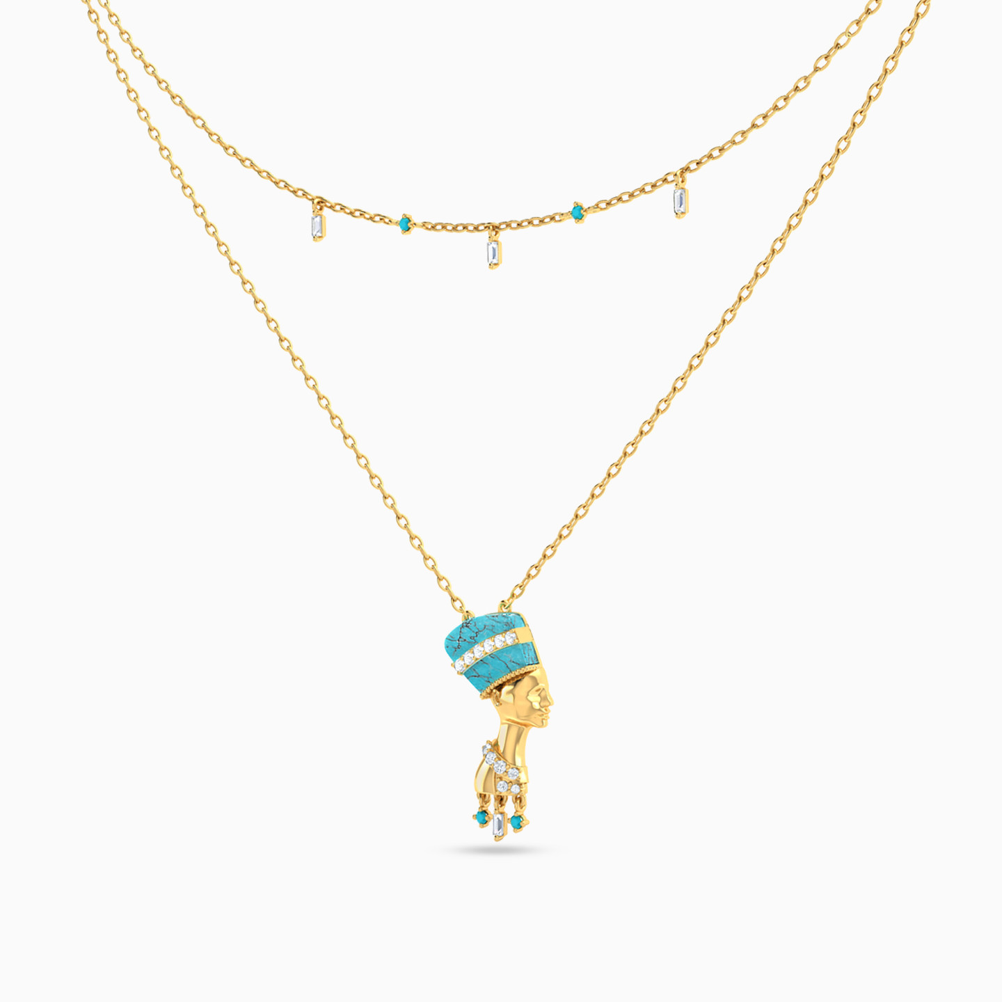 18K Gold Colored Stones Layered Necklace - 2