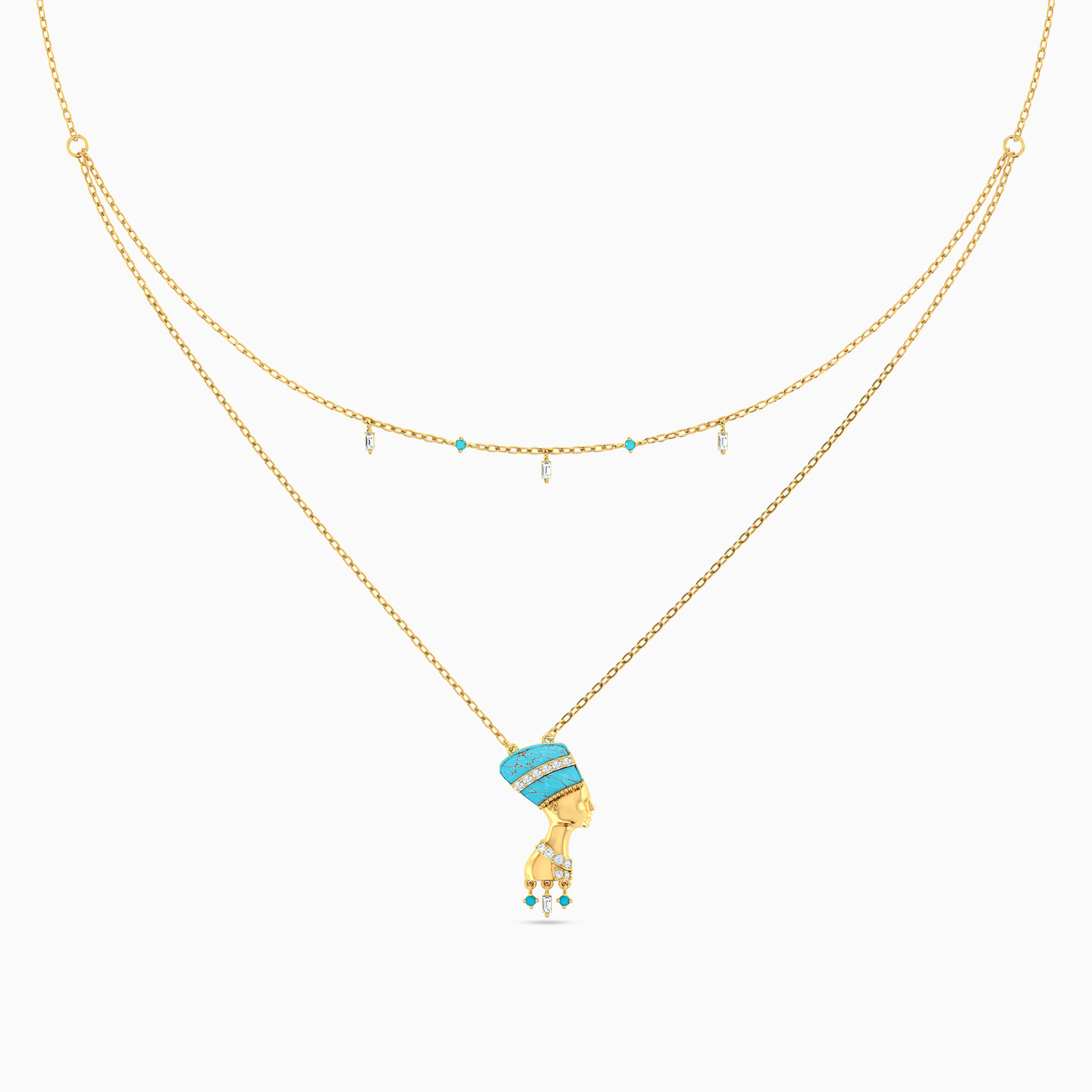 18K Gold Colored Stones Layered Necklace - 3