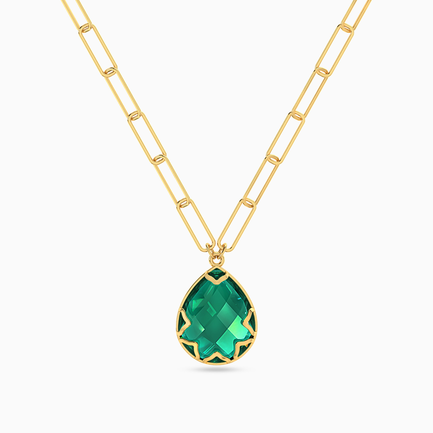 18K Gold Colored Stones Pendant Necklace