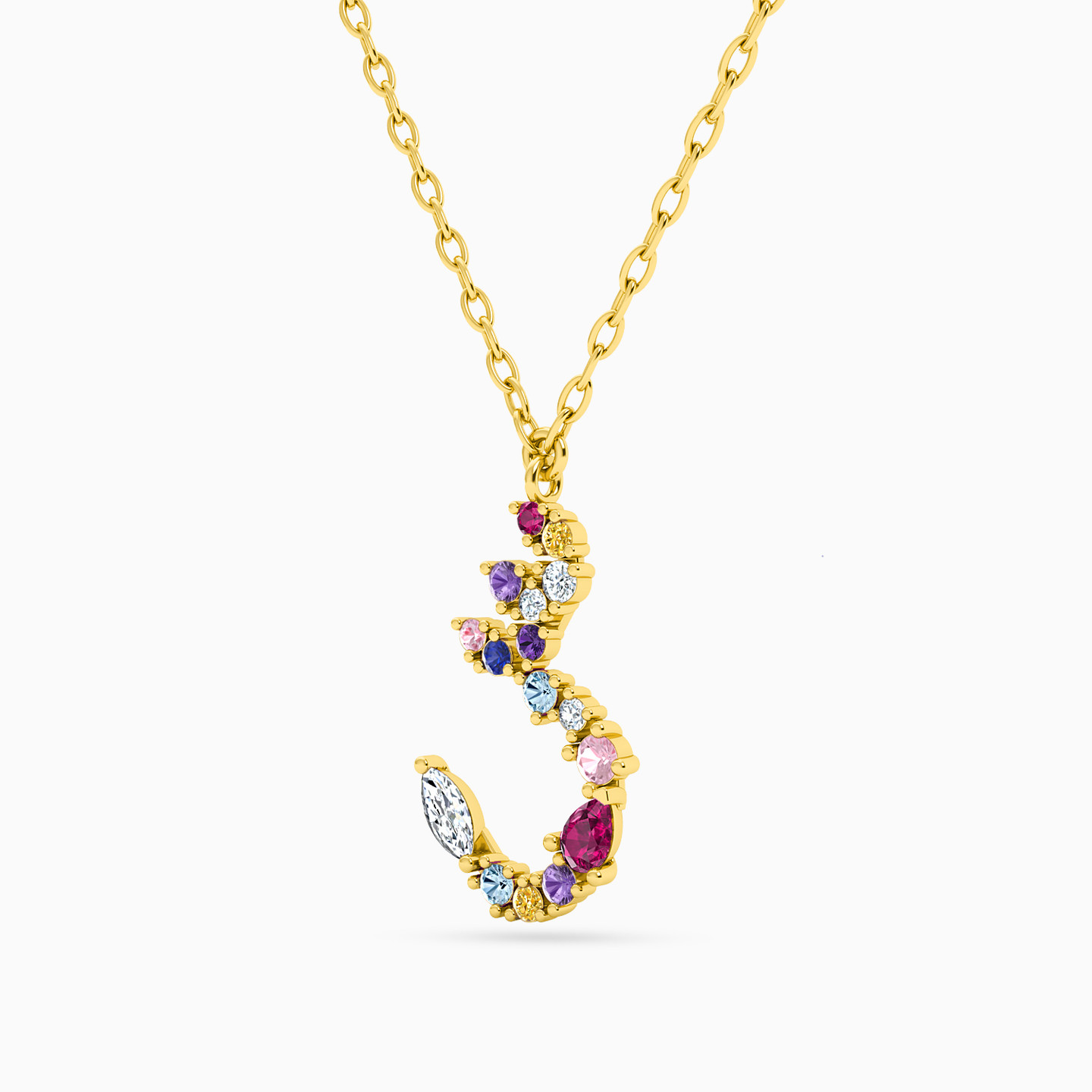 18K Gold Colored Stones Pendant Necklace - 2