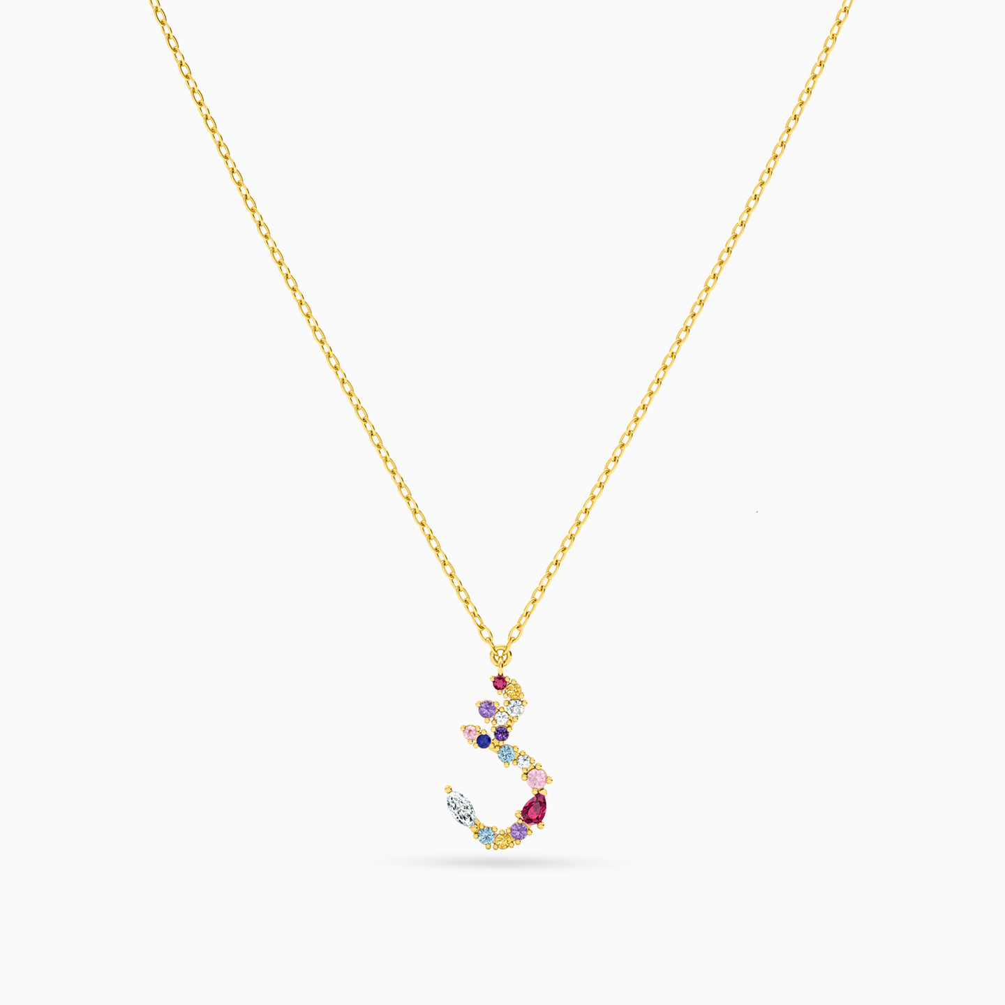 18K Gold Colored Stones Pendant Necklace - 3