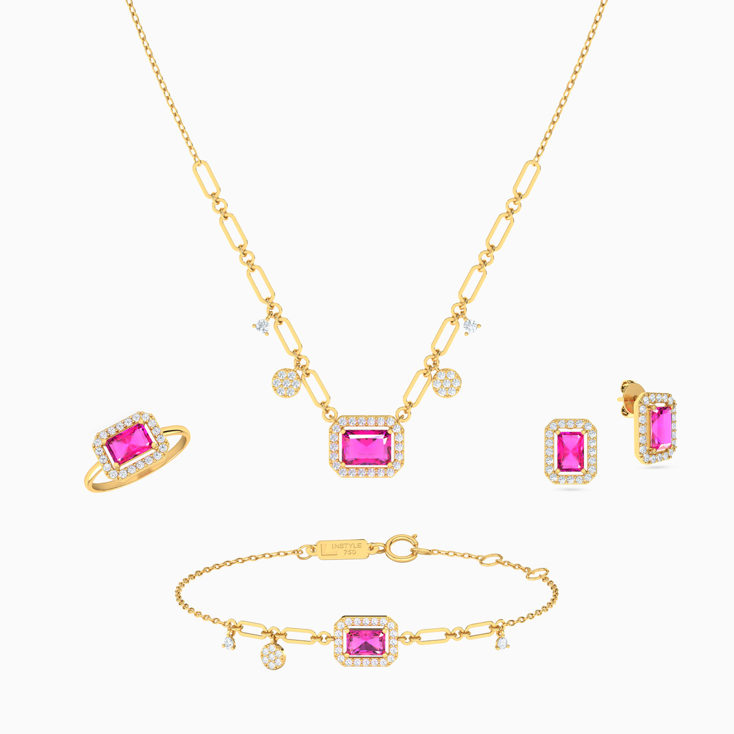 Rectangle Colored Stones Full Set in 18K Gold - 4 Pieces