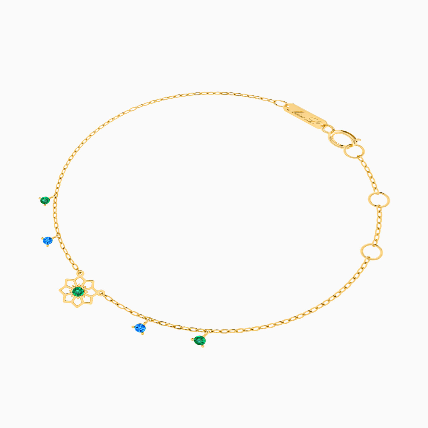 Flower Colored Stones Chain Bracelet in 18K Gold - 2