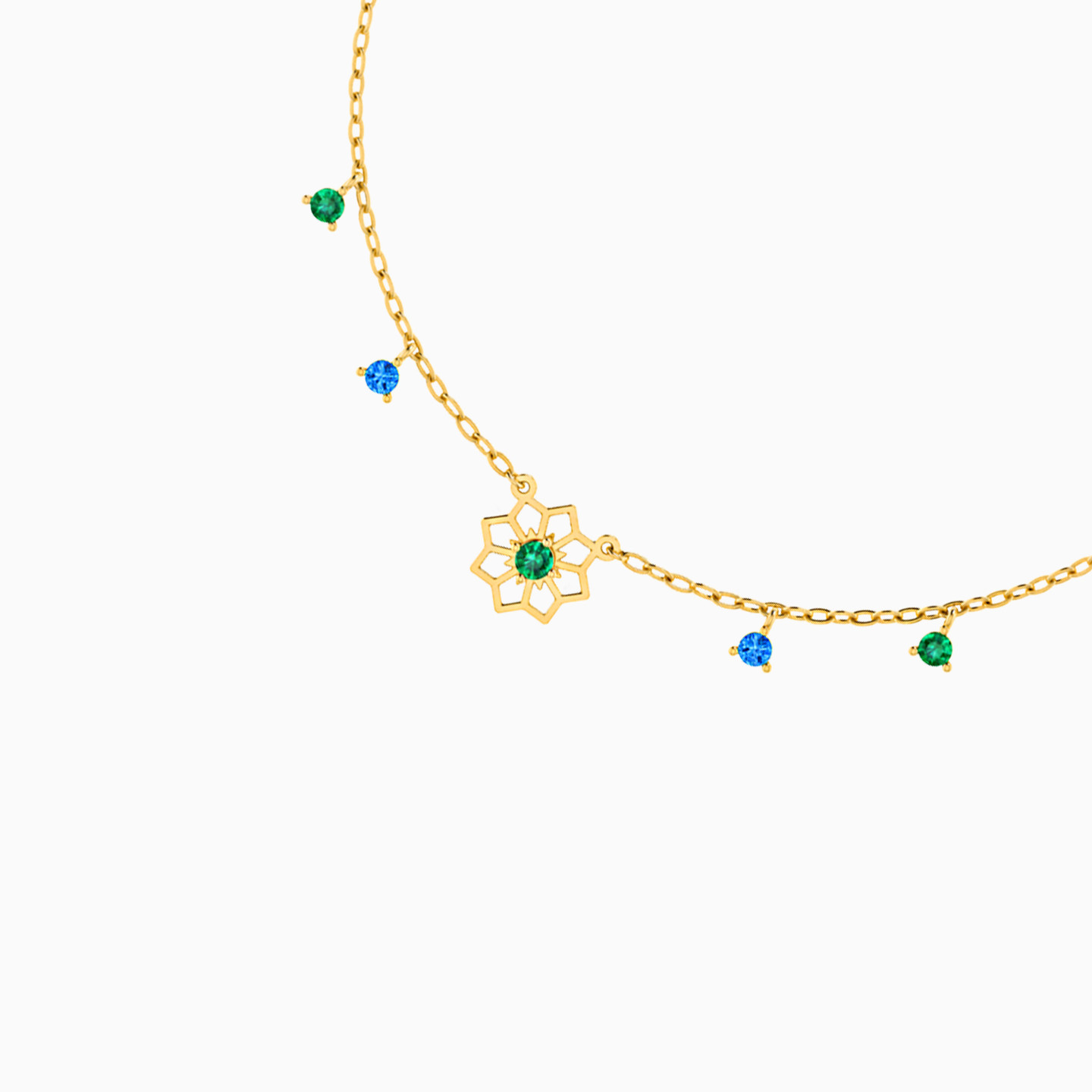 أسورة ذهب زهرة عيار 18 قيراط مزينة بالأحجار الملونة - 3