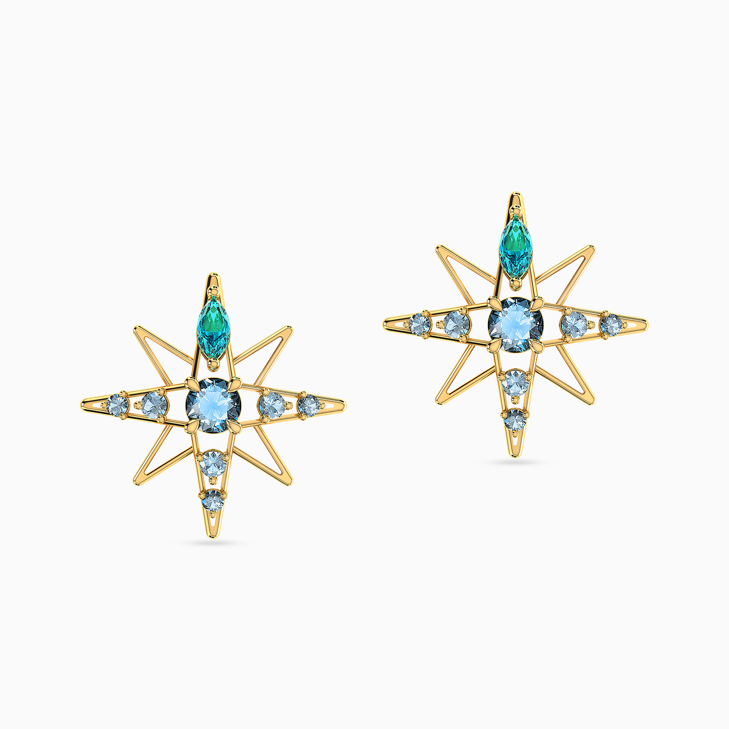 18K Gold Colored Stones Stud Earrings