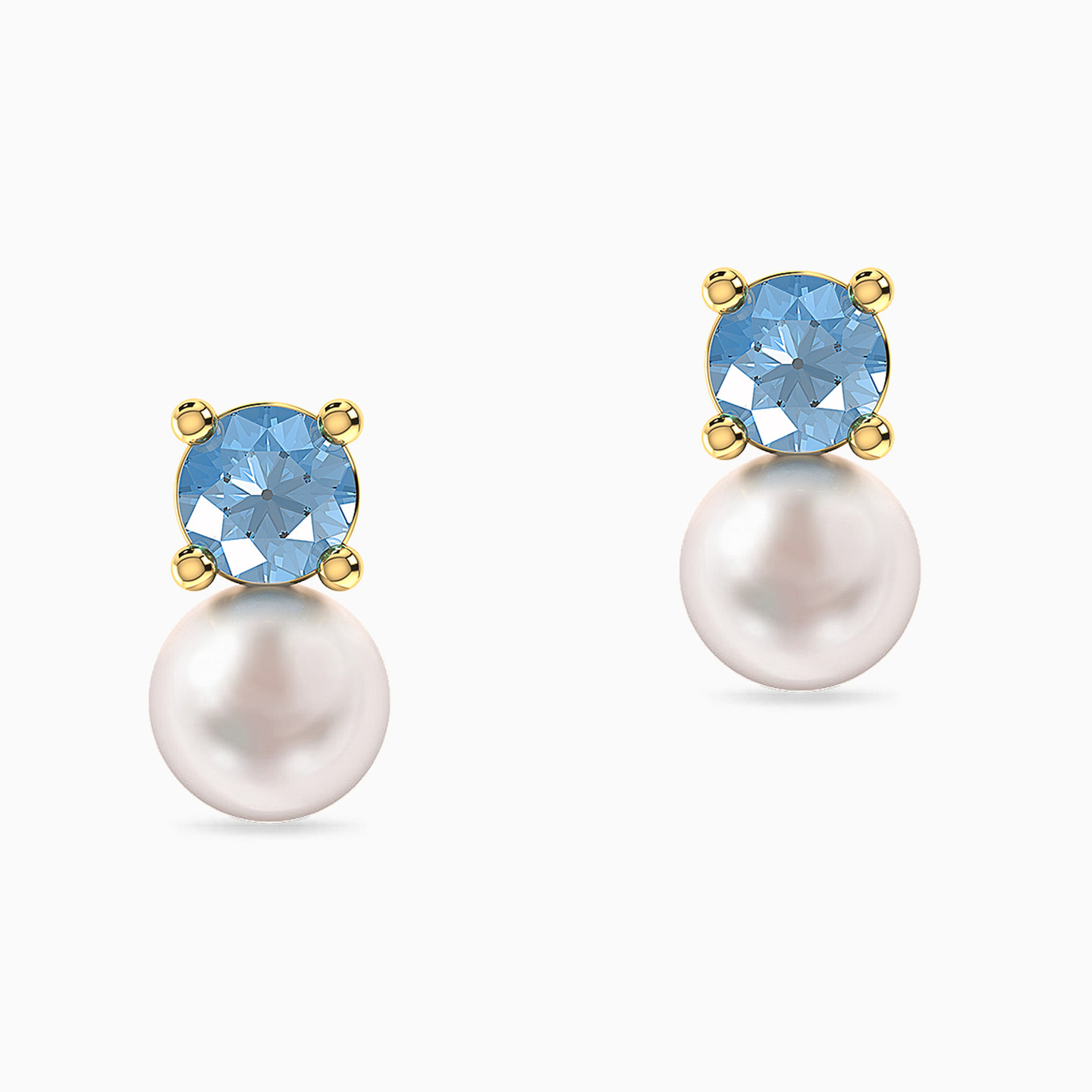 18K Gold Colored Stones Stud Earrings