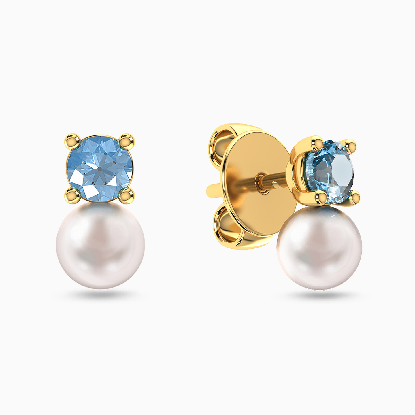 18K Gold Colored Stones Stud Earrings - 2