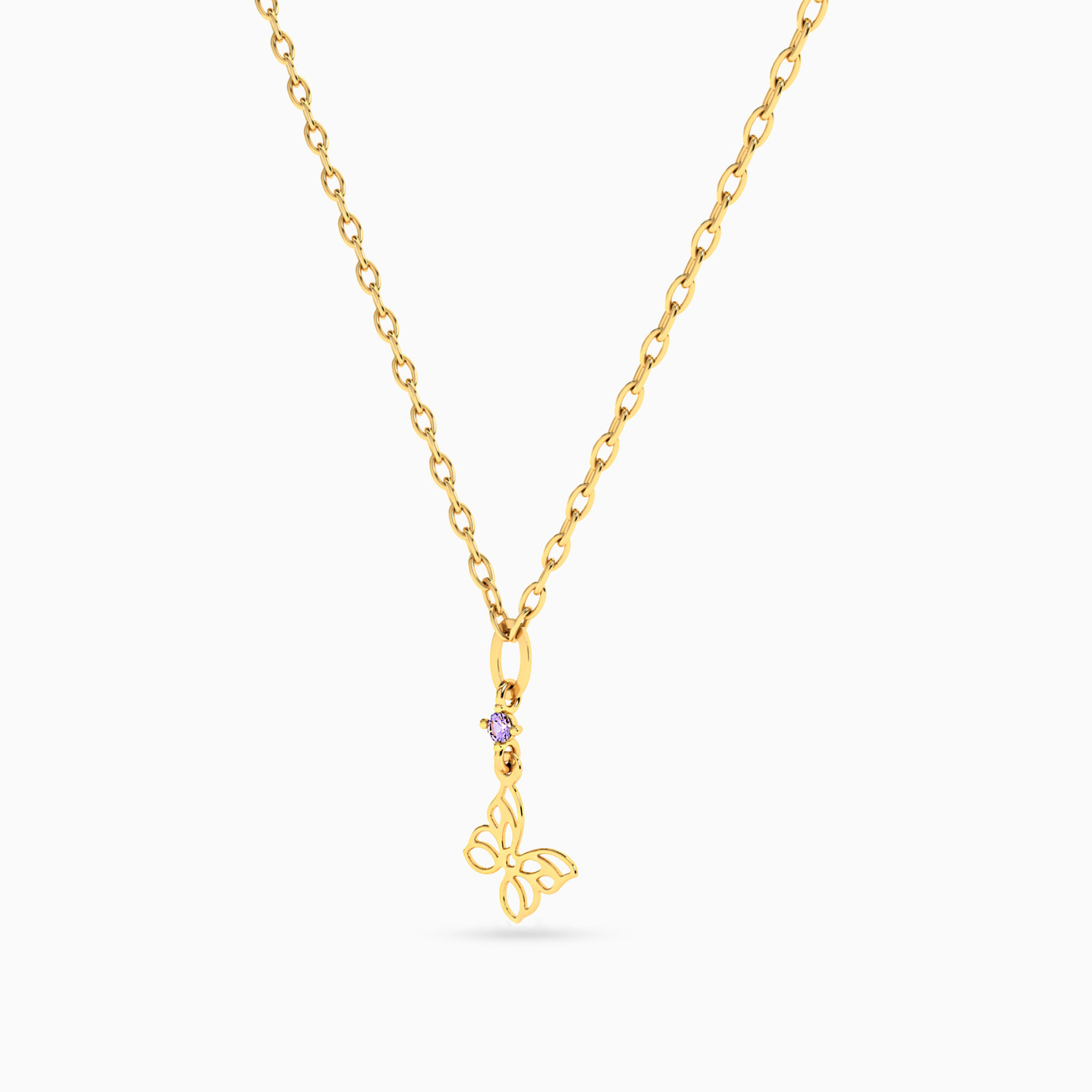 سلسلة ذهب فراشة عيار 18 قيراط مزينة بحجر بنفسجي - 2 سلسلة ذهب فراشة عيار 18 قيراط مزينة بحجر بنفسجي - 2