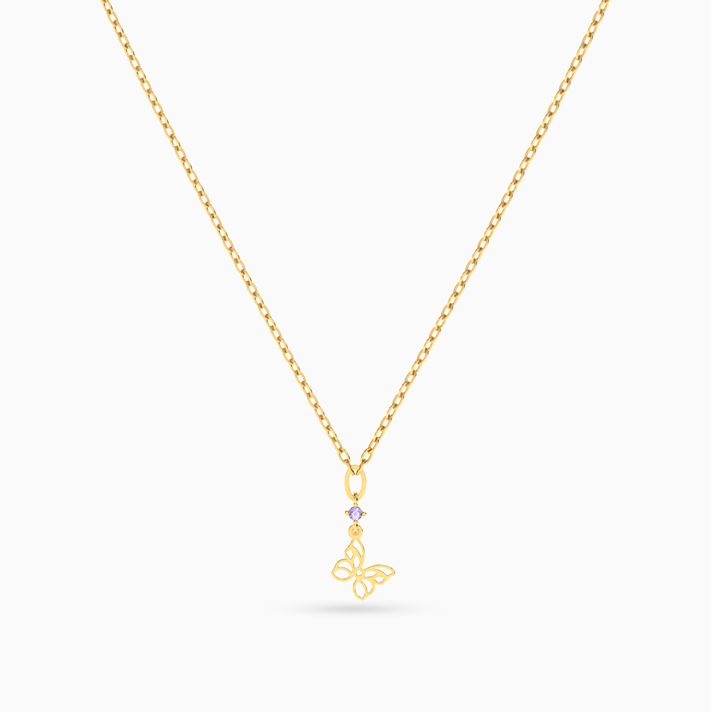 سلسلة ذهب فراشة عيار 18 قيراط مزينة بحجر بنفسجي - 3 سلسلة ذهب فراشة عيار 18 قيراط مزينة بحجر بنفسجي - 3