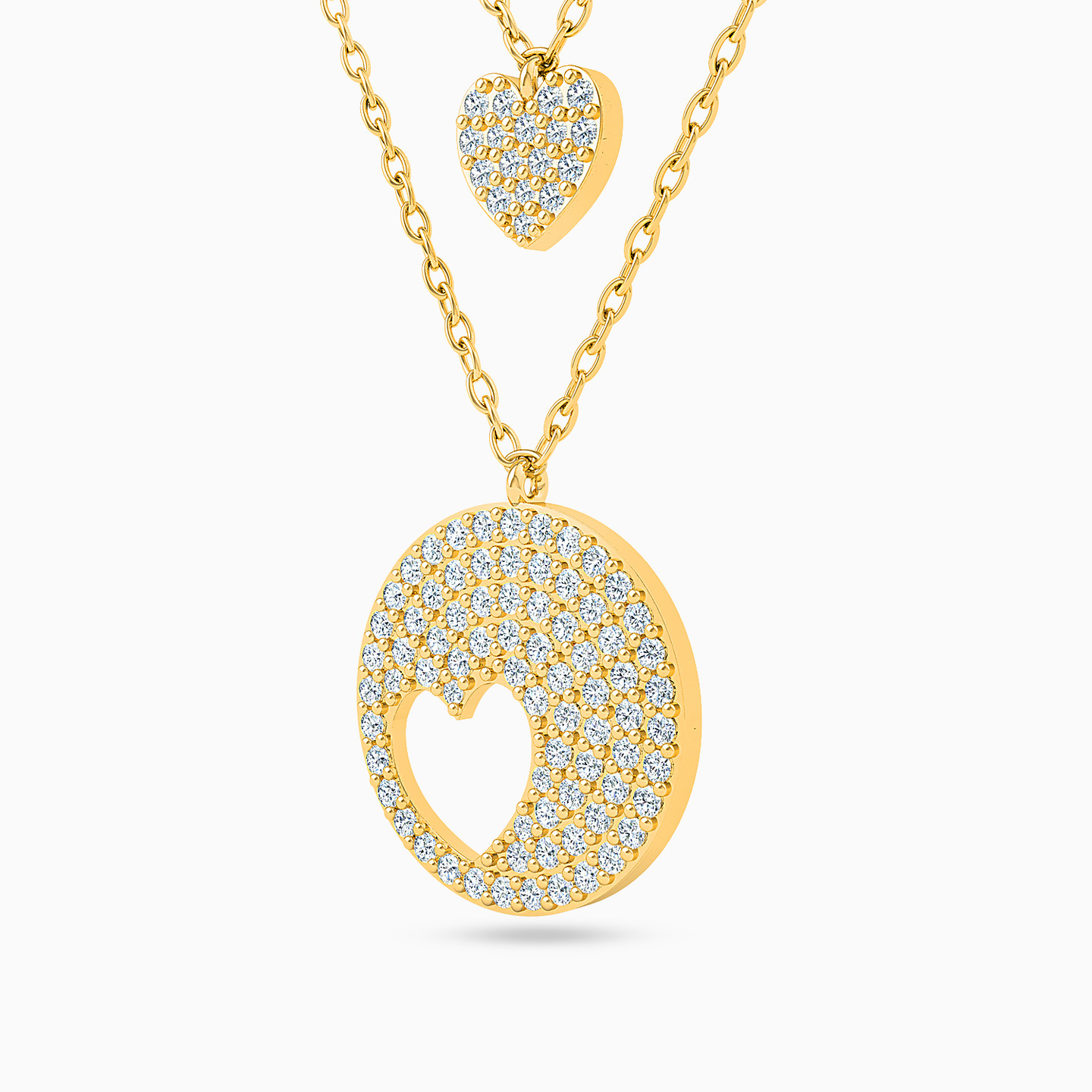 Heart Cubic Zirconia Layered Necklace in 18K Gold L'azurde Egypt