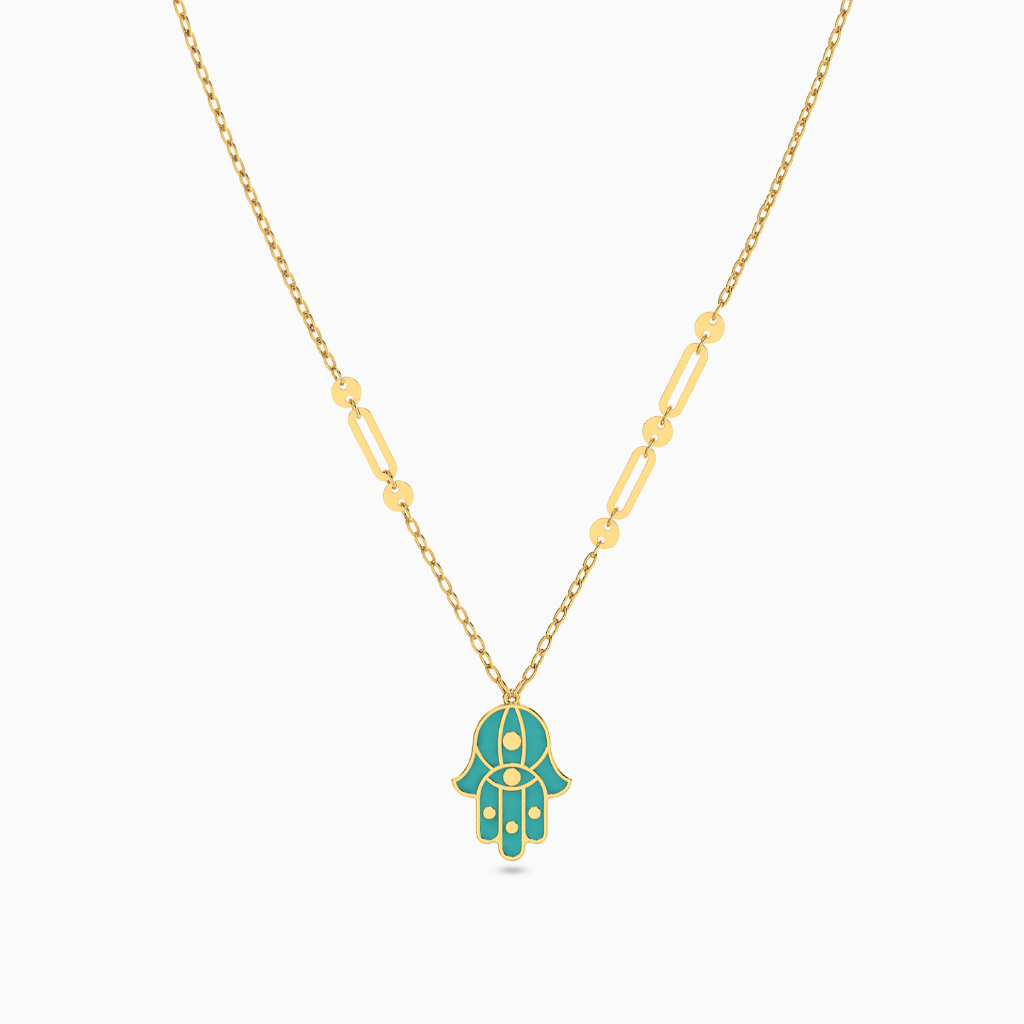 Hamsa Green Stones Necklace in 18K Gold - 3 Hamsa Green Stones Necklace in 18K Gold - 3