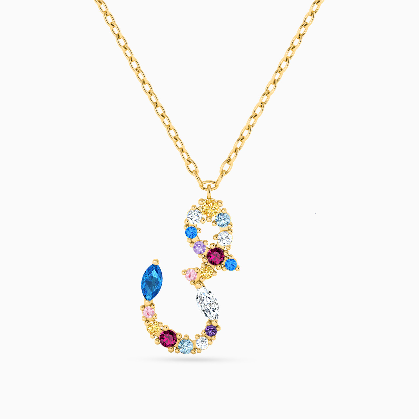 18K Gold Colored Stones Pendant Necklace