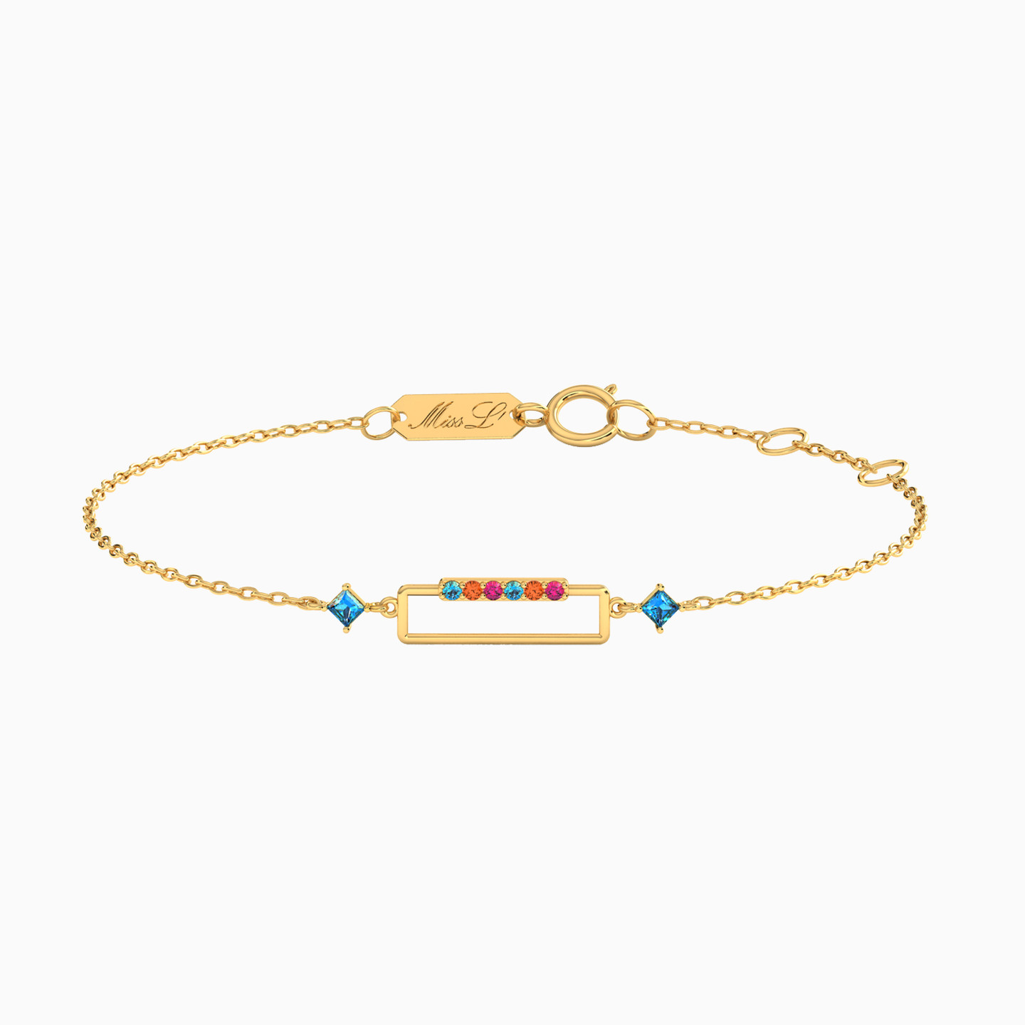 18K Gold Colored Stones Chain Bracelet