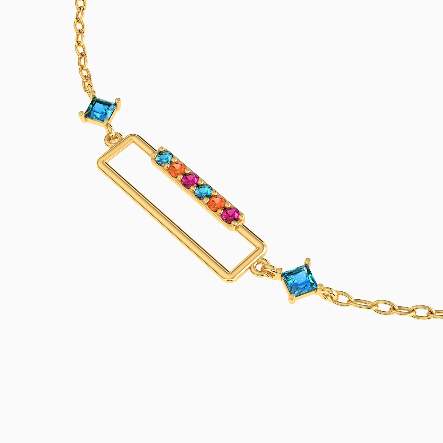 18K Gold Colored Stones Chain Bracelet - 3