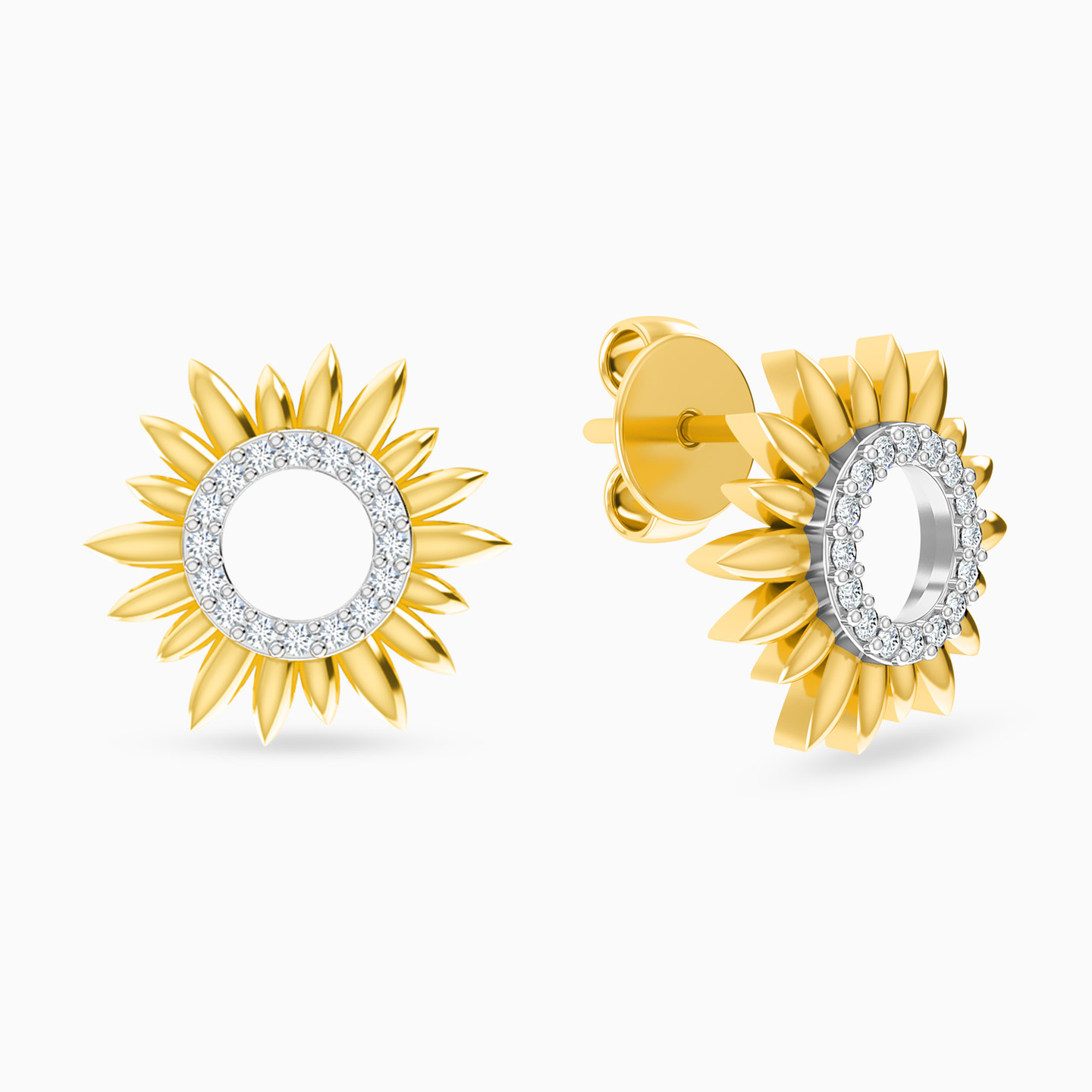 18K Gold Diamond Stud Earrings - 2