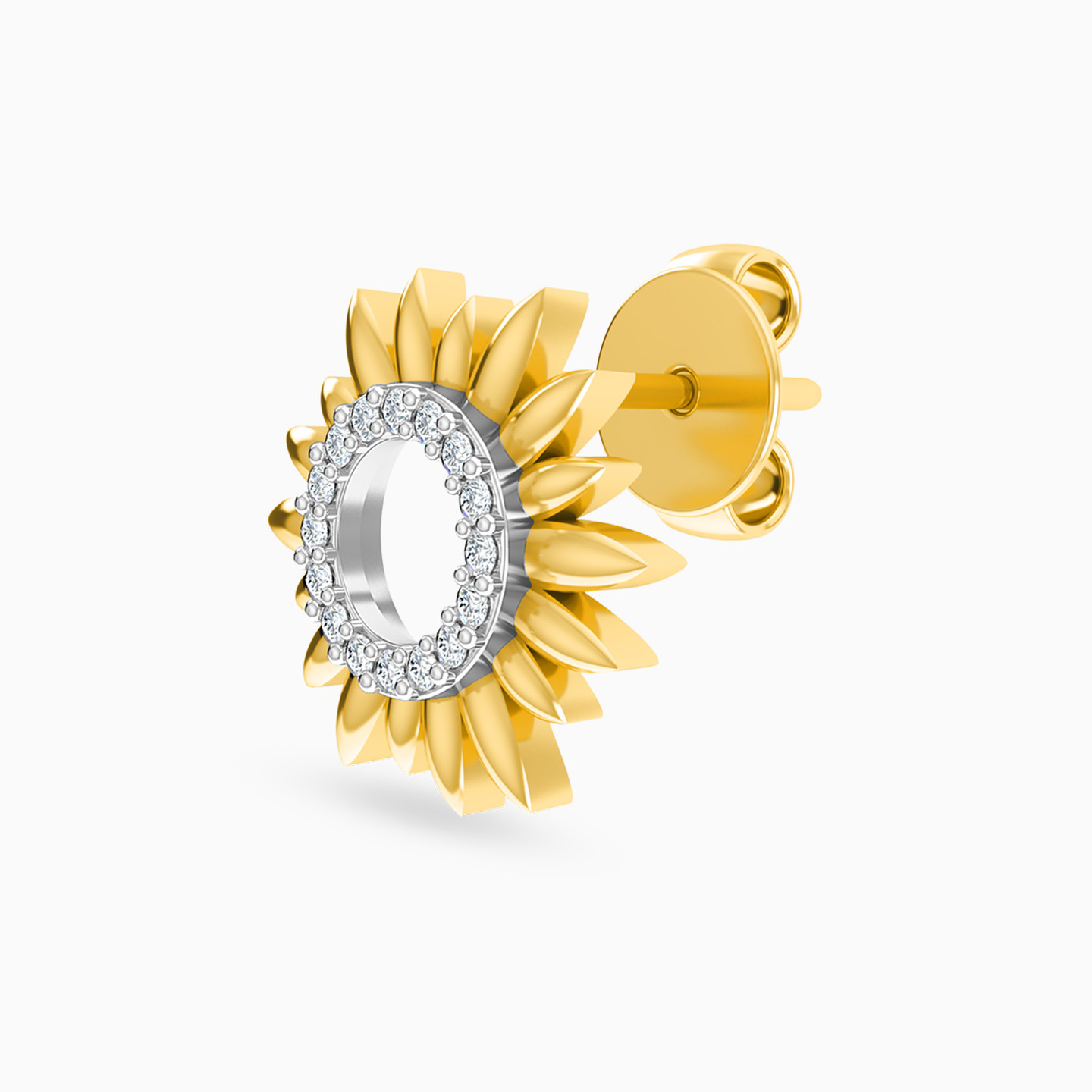 أقراط صغيرة ذهب دوار الشمس عيار 18 قيراط مزينة بالألماس - 3 أقراط صغيرة ذهب دوار الشمس عيار 18 قيراط مزينة بالألماس - 3