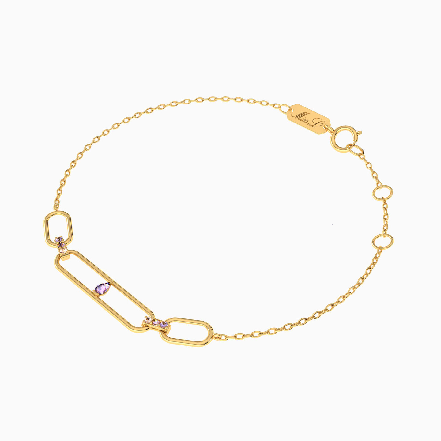Links Purple Stone Chain Bracelet in 18K Gold - 3