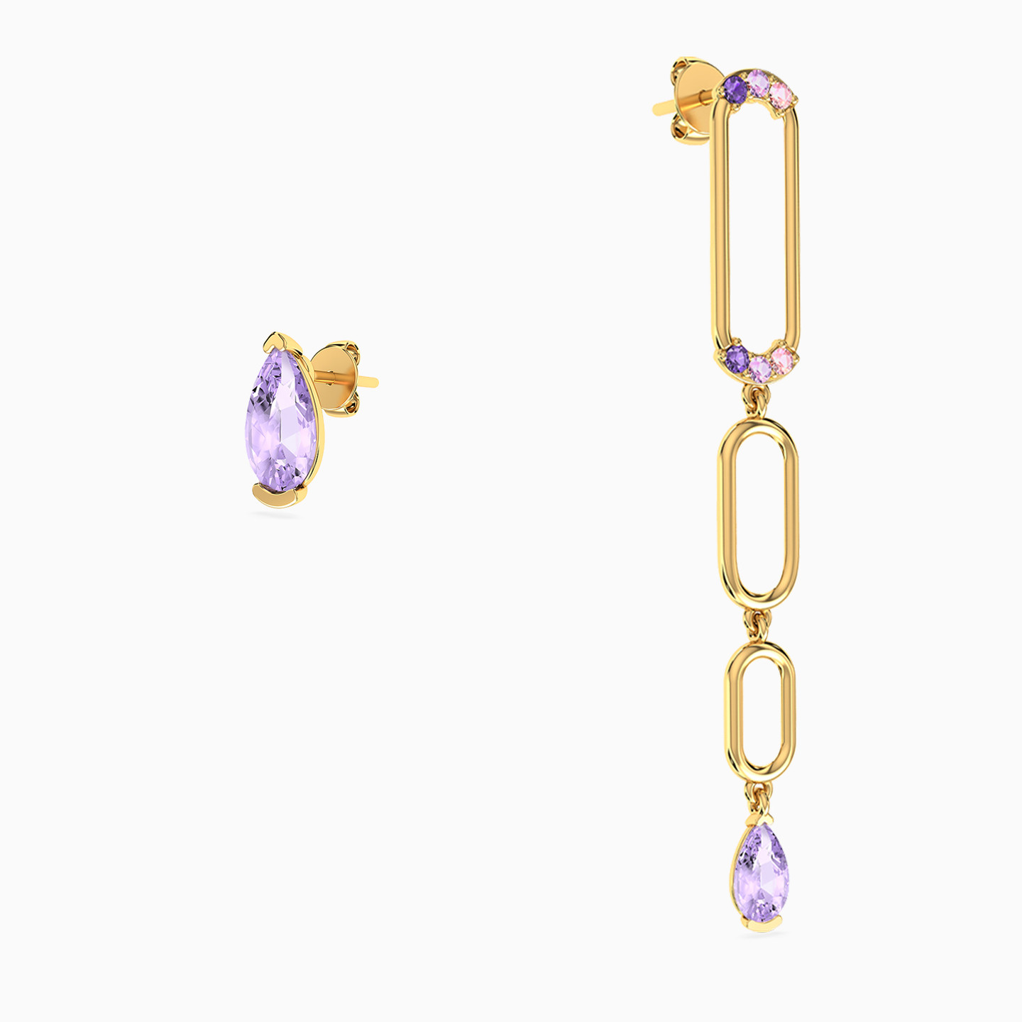 Pear Rose Stone Stud & Drop Earrings in 18K Gold - 2 Pear Rose Stone Stud & Drop Earrings in 18K Gold - 2