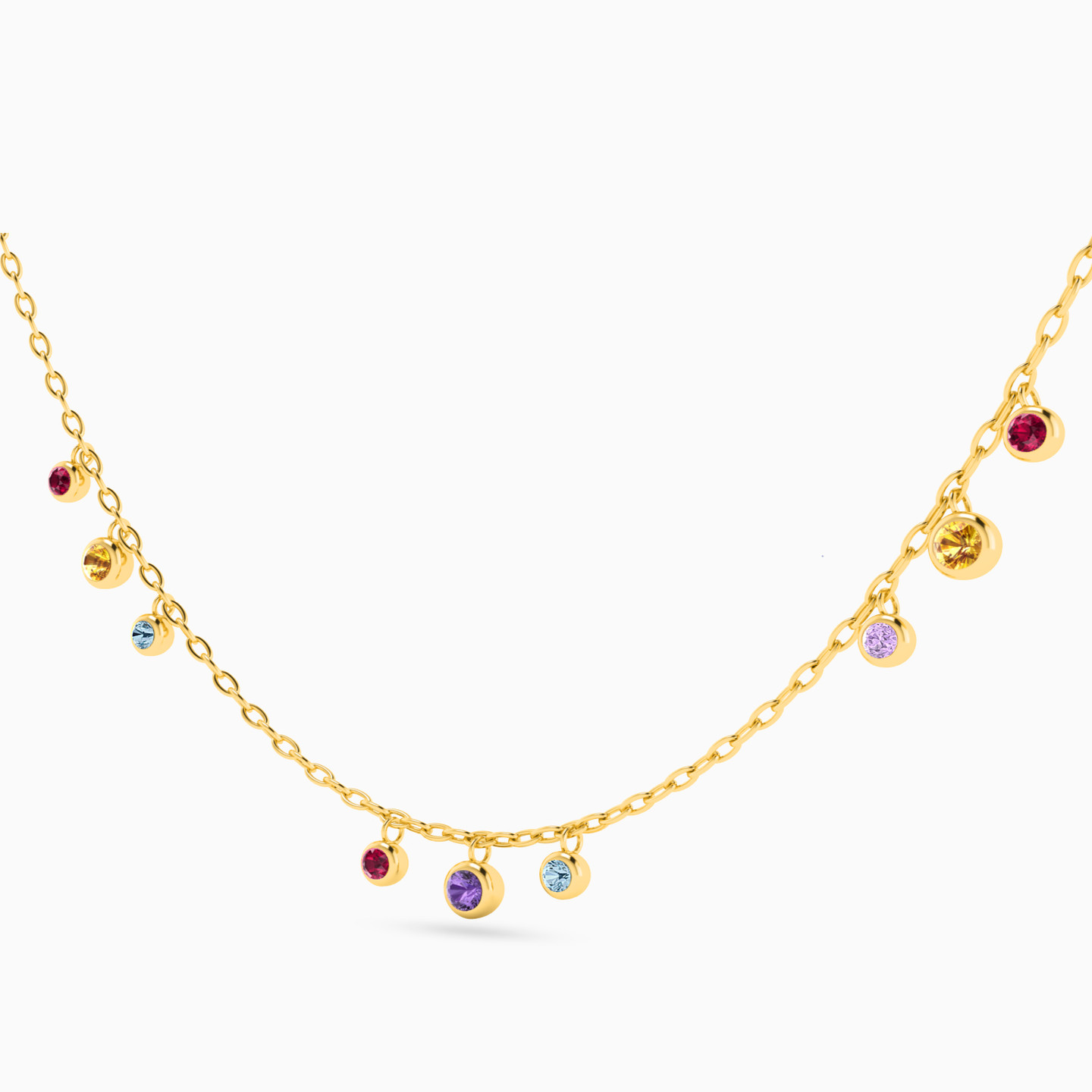 Colored Stones Chain Necklace in 18K Gold - 2 Colored Stones Chain Necklace in 18K Gold - 2