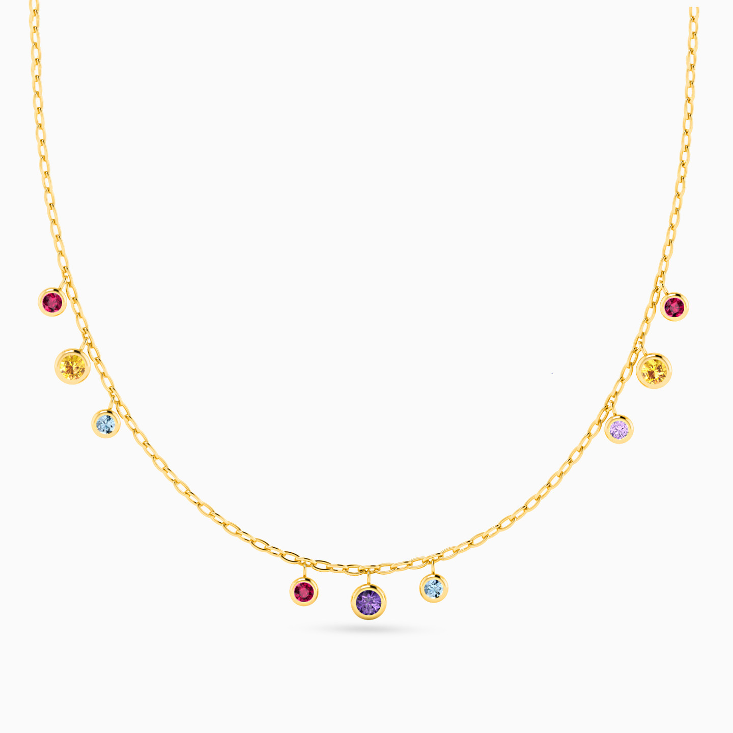 Colored Stones Chain Necklace in 18K Gold - 3 Colored Stones Chain Necklace in 18K Gold - 3