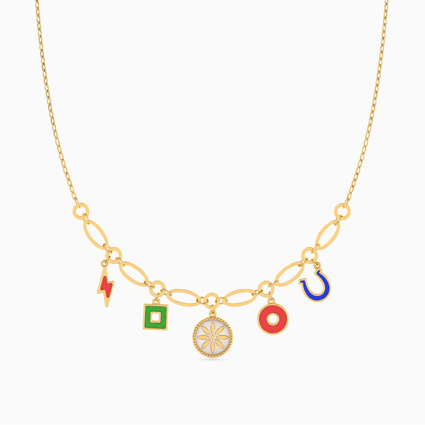 Multishaped Colored Stones Charms Necklace in 18K Gold Multishaped Colored Stones Charms Necklace in 18K Gold