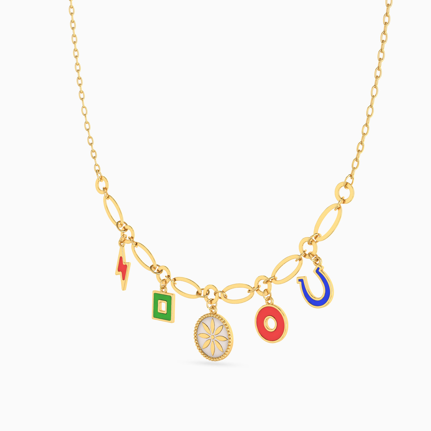 Multishaped Colored Stones Charms Necklace in 18K Gold - 2 Multishaped Colored Stones Charms Necklace in 18K Gold - 2