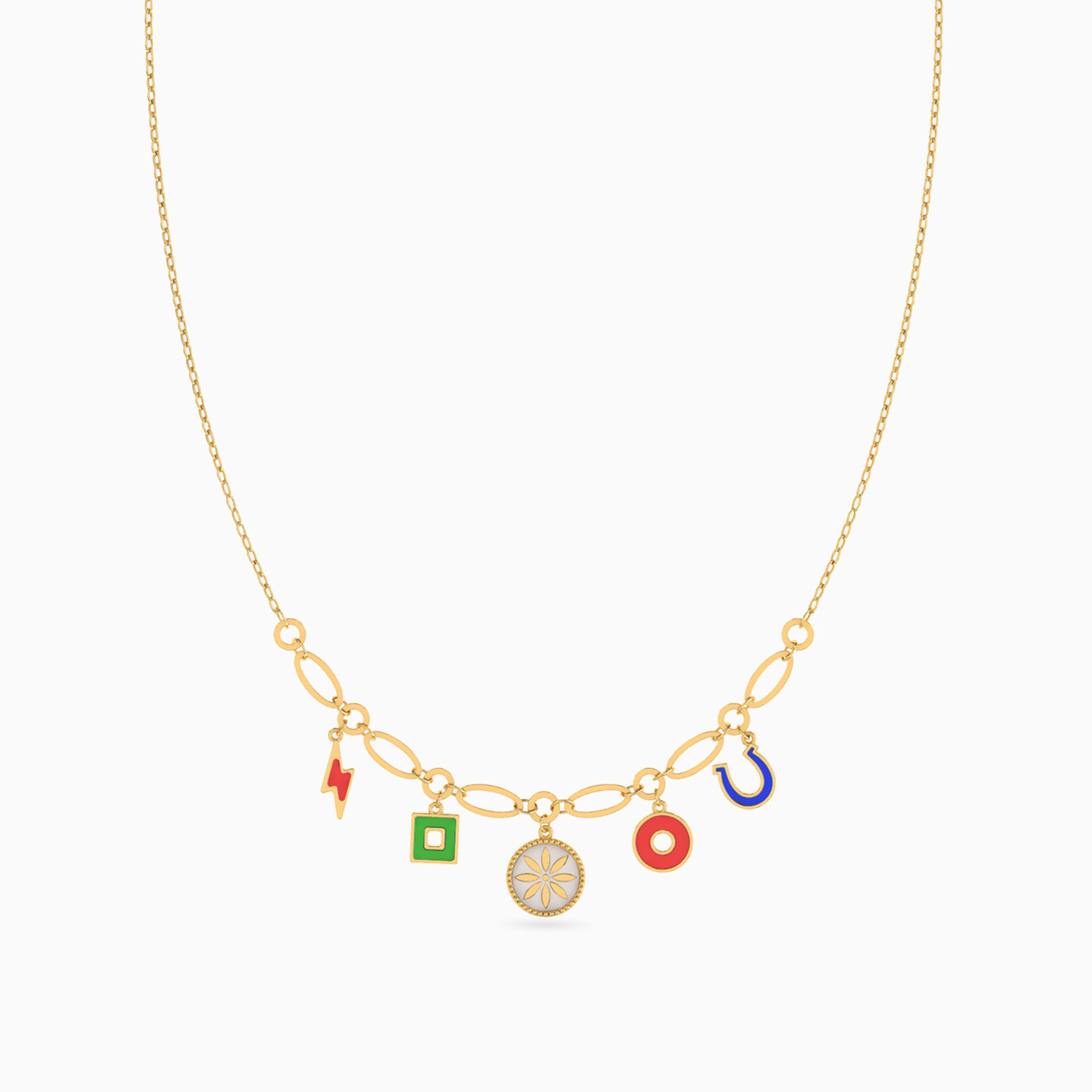 18K Gold Colored Stones Chain Necklace - 3
