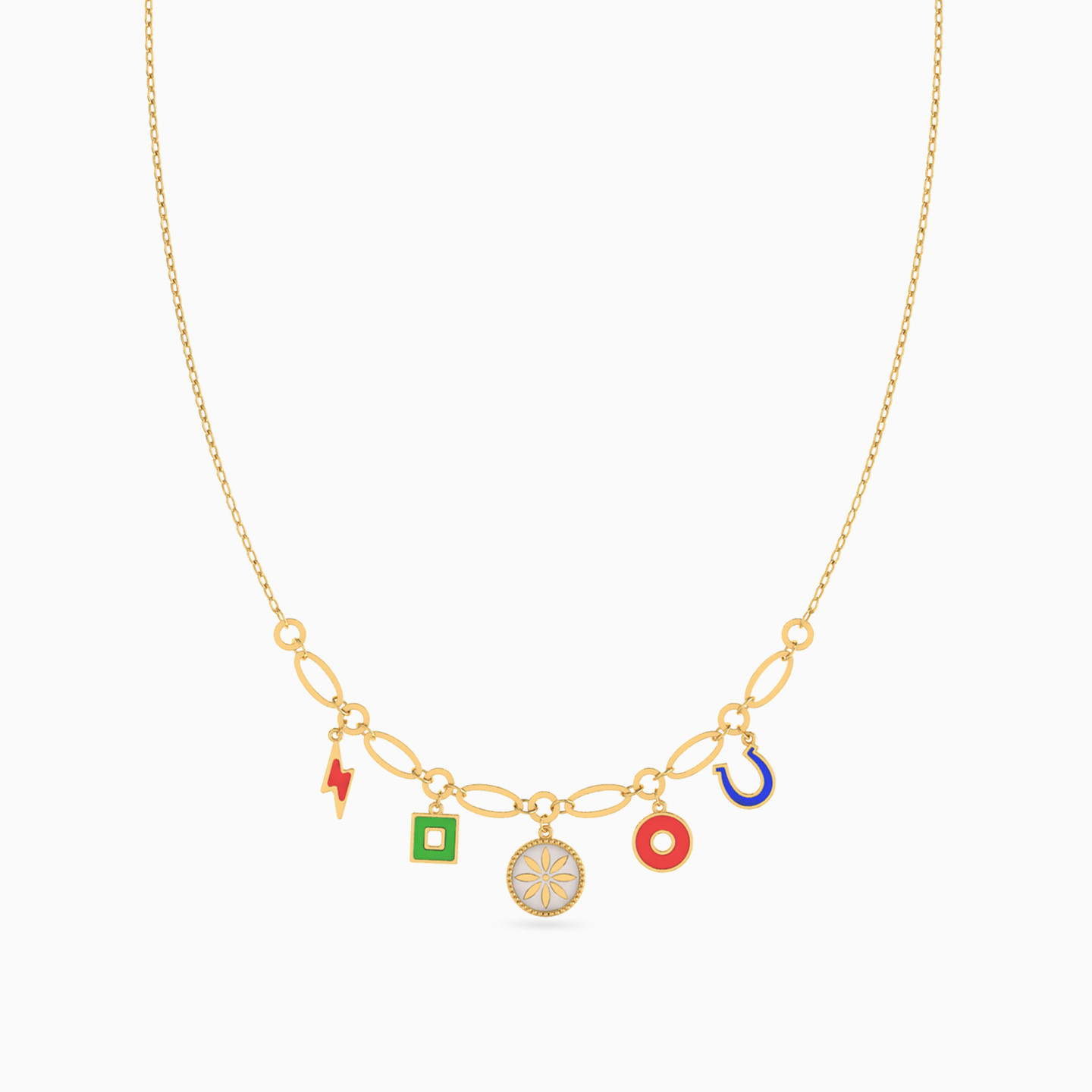 Multishaped Colored Stones Charms Necklace in 18K Gold - 3 Multishaped Colored Stones Charms Necklace in 18K Gold - 3