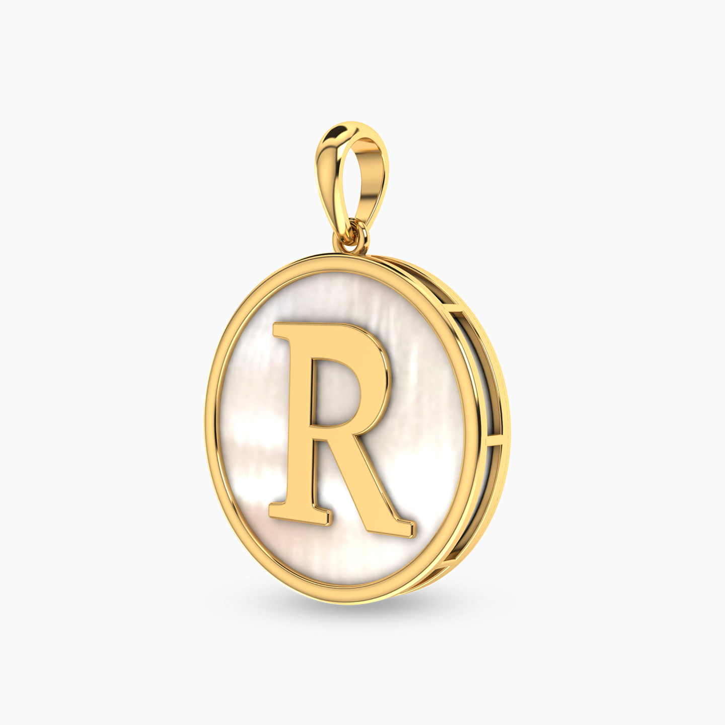 Letter R Pearl Pendant in 18K Gold - 2 Letter R Pearl Pendant in 18K Gold - 2