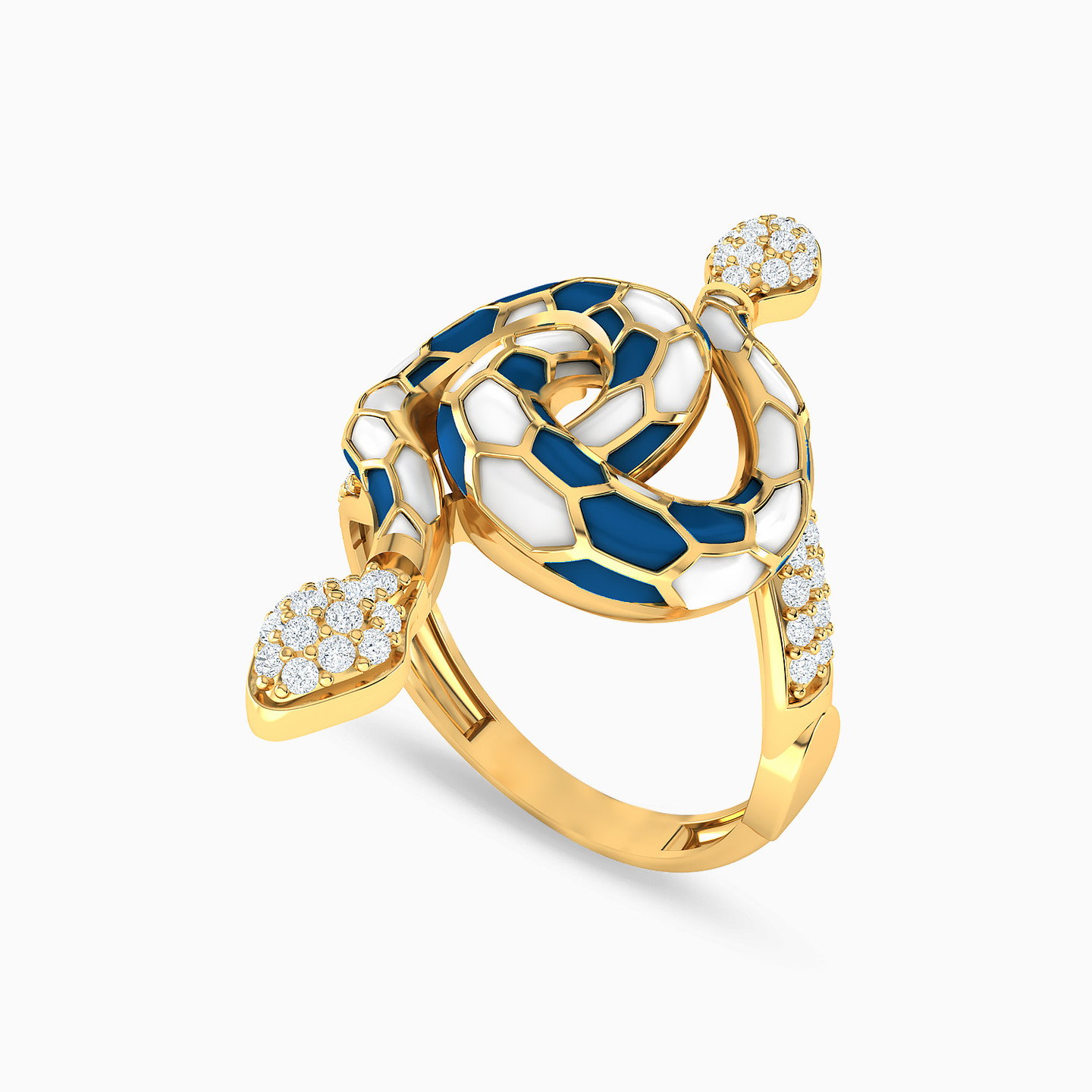 Snake Cubic Zirconia & Enamel Coated Two-headed Ring in 18K Gold - 2