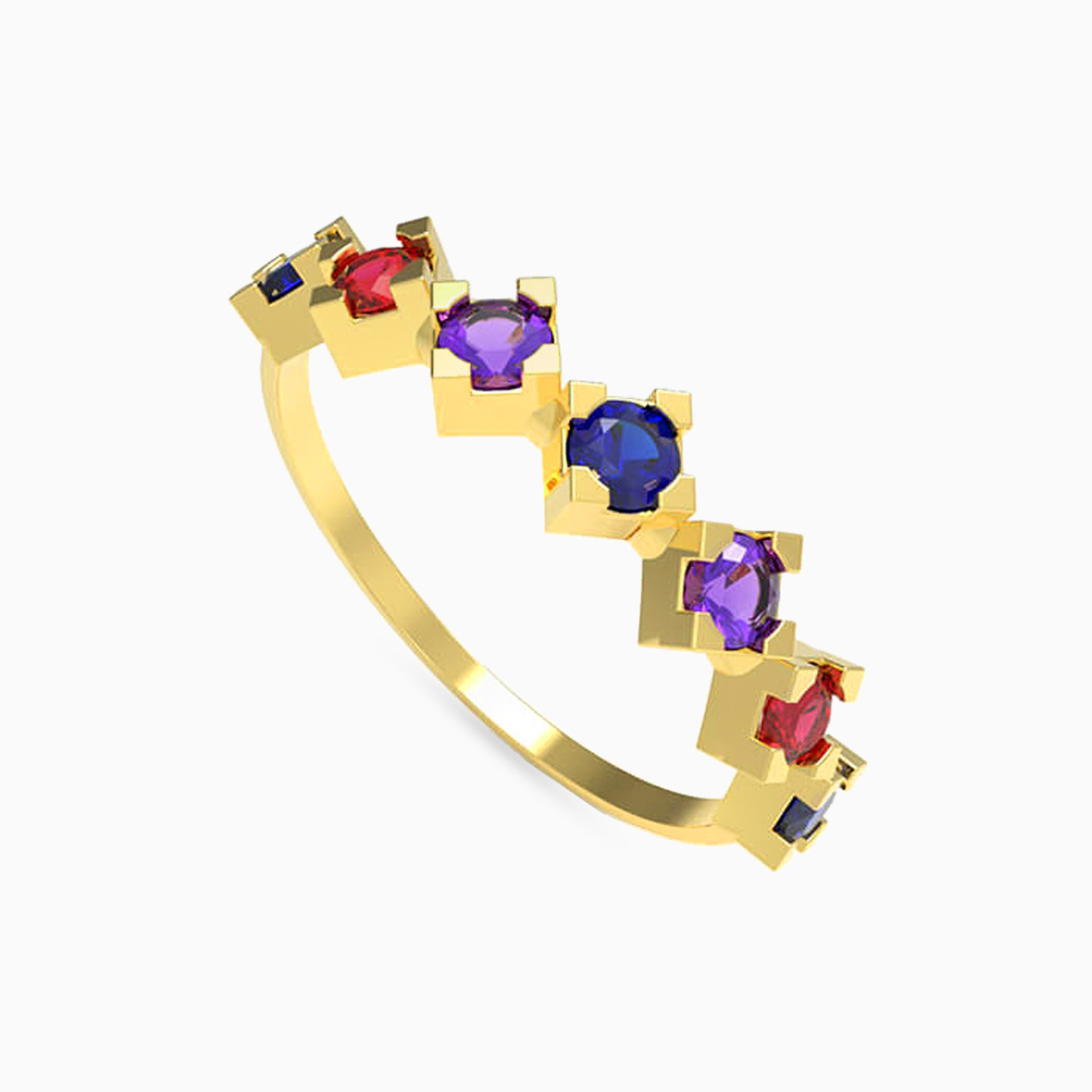 Circle Colored Stones Ring in 18K Gold - 2 Circle Colored Stones Ring in 18K Gold - 2