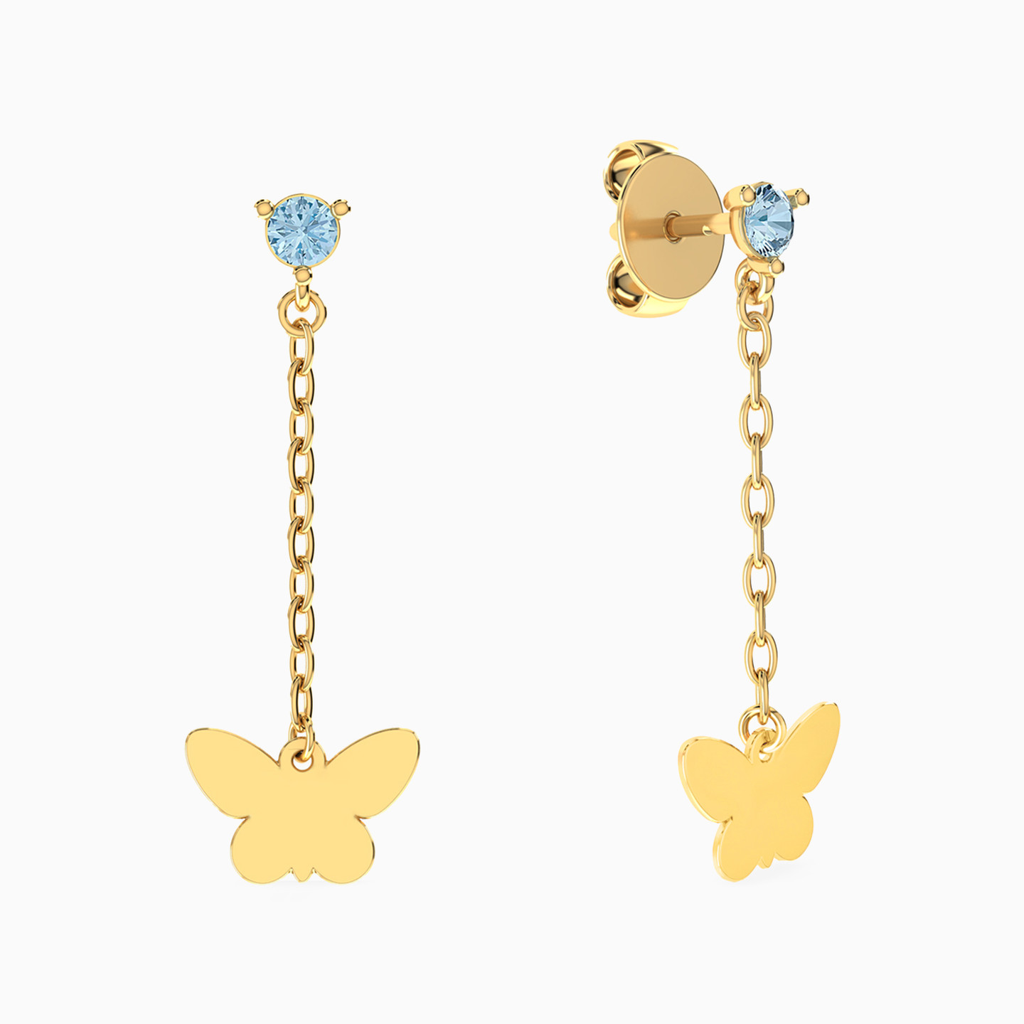 أقراط متدلية ذهب فراشة عيار 18 قيراط مزينة بالأحجار الملونة - 2 أقراط متدلية ذهب فراشة عيار 18 قيراط مزينة بالأحجار الملونة - 2