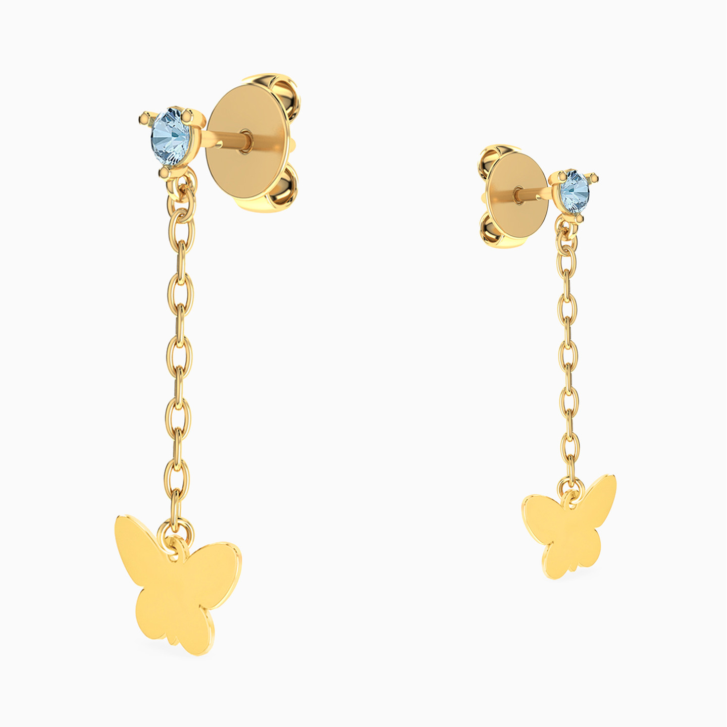 أقراط متدلية ذهب فراشة عيار 18 قيراط مزينة بالأحجار الملونة - 3 أقراط متدلية ذهب فراشة عيار 18 قيراط مزينة بالأحجار الملونة - 3