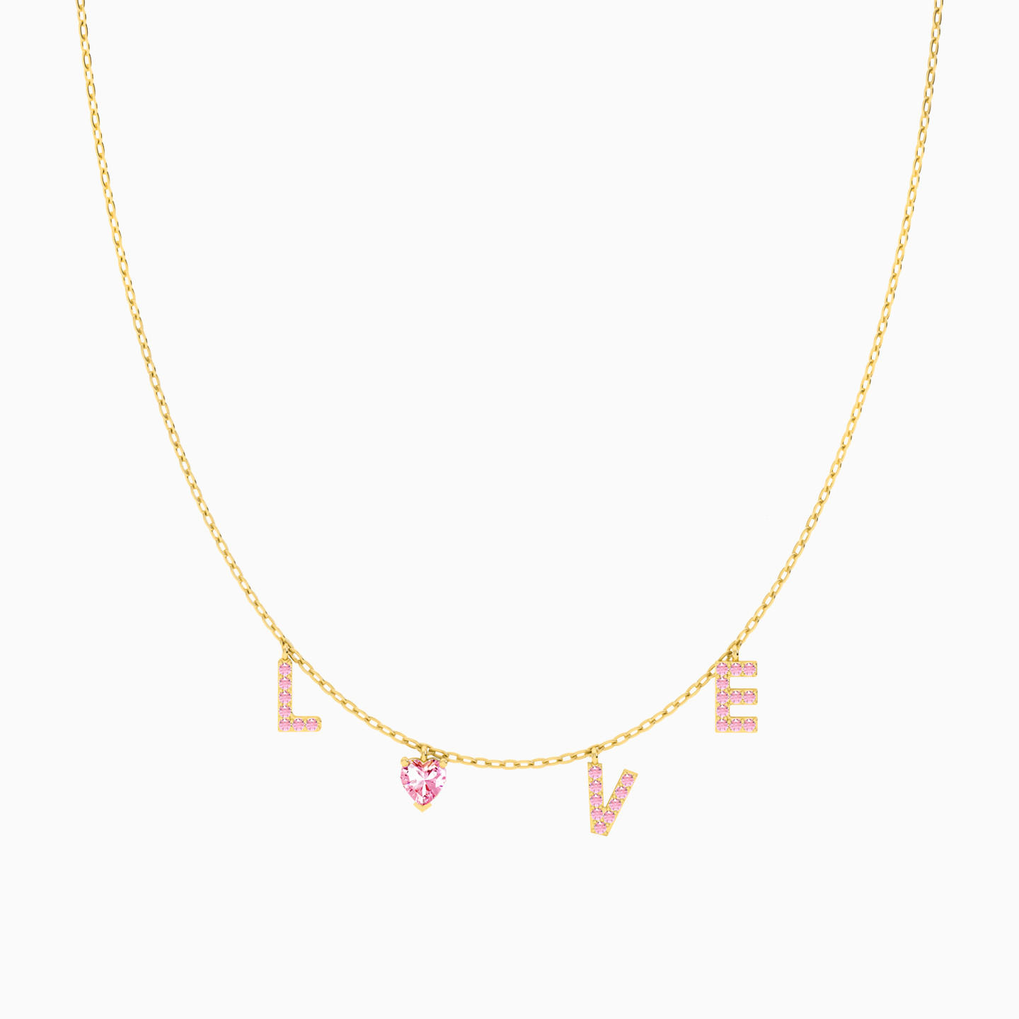 LOVE Letters Rose Stone Chain Necklace in 18K Gold - 3 LOVE Letters Rose Stone Chain Necklace in 18K Gold - 3