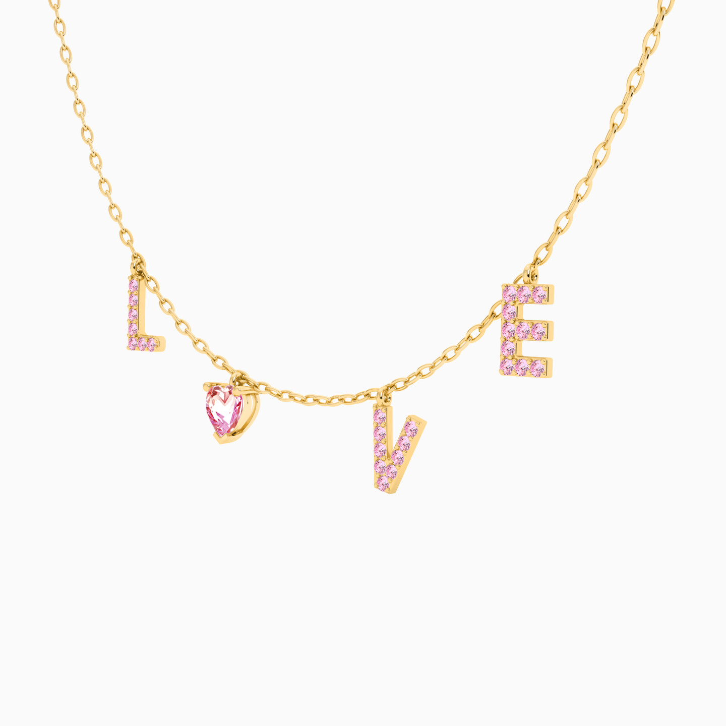 LOVE Letters Rose Stone Chain Necklace in 18K Gold - 2 LOVE Letters Rose Stone Chain Necklace in 18K Gold - 2