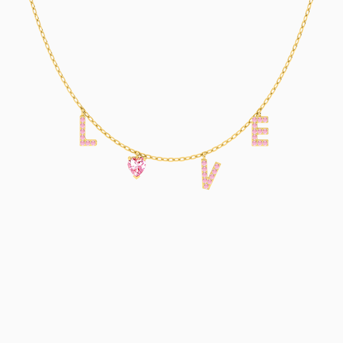 LOVE Letters Colored Stones Chain Necklace in 18K Gold