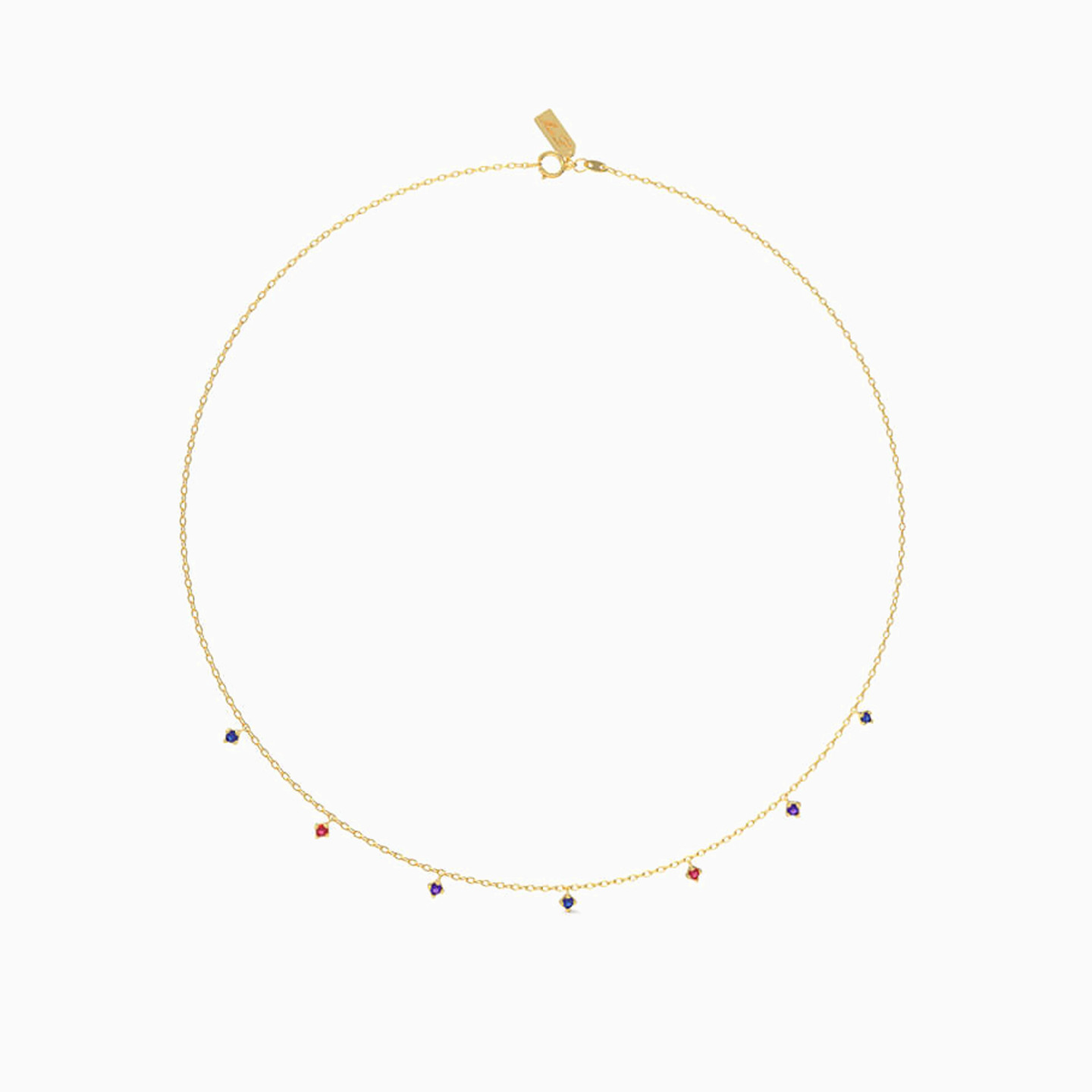 18K Gold Colored Stones Chain Necklace