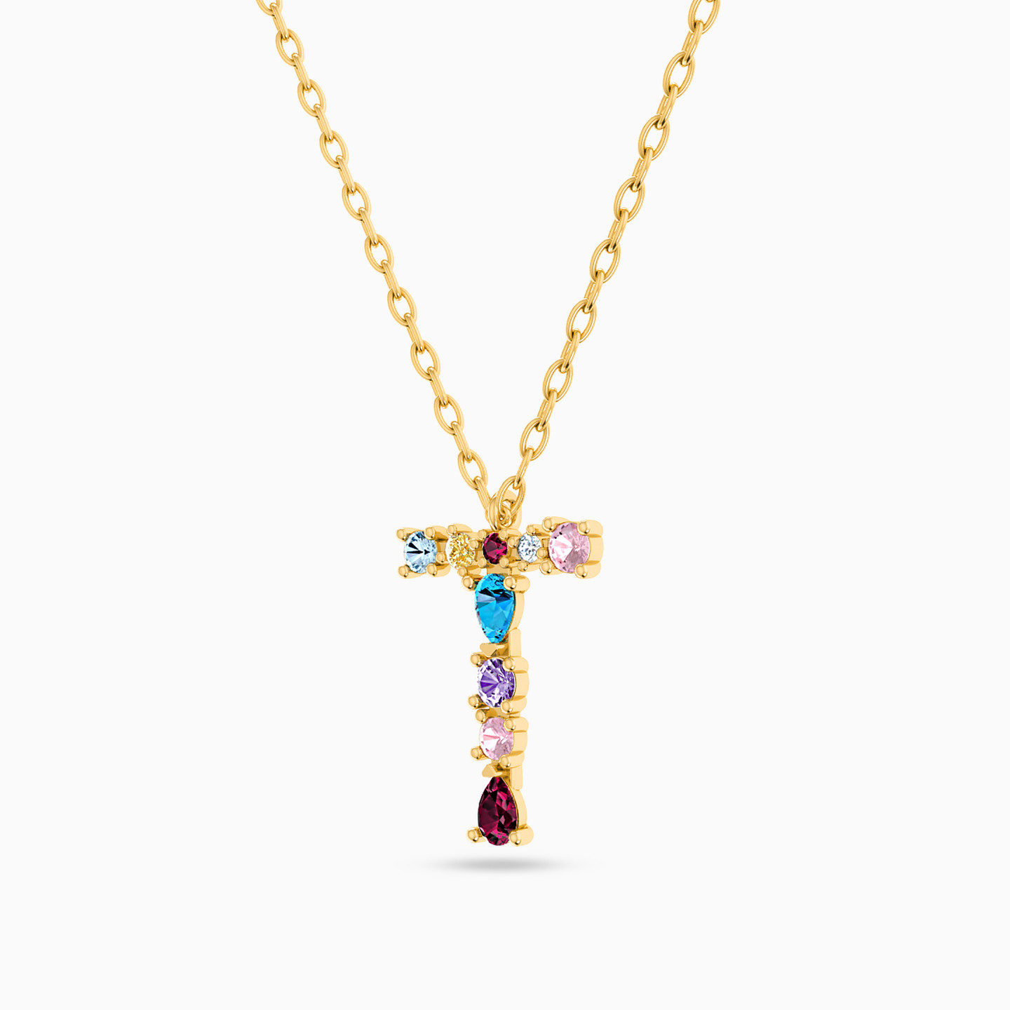 18K Gold Colored Stones Pendant Necklace - 2