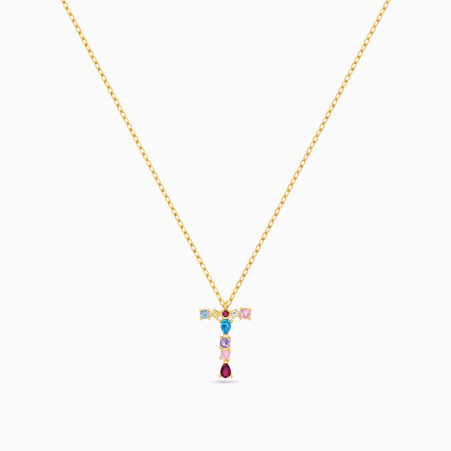 18K Gold Colored Stones Pendant Necklace - 3